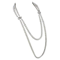 【Lustre Arc】Diamond Bow Akoya Pearl Double-Strand Statement Necklace
