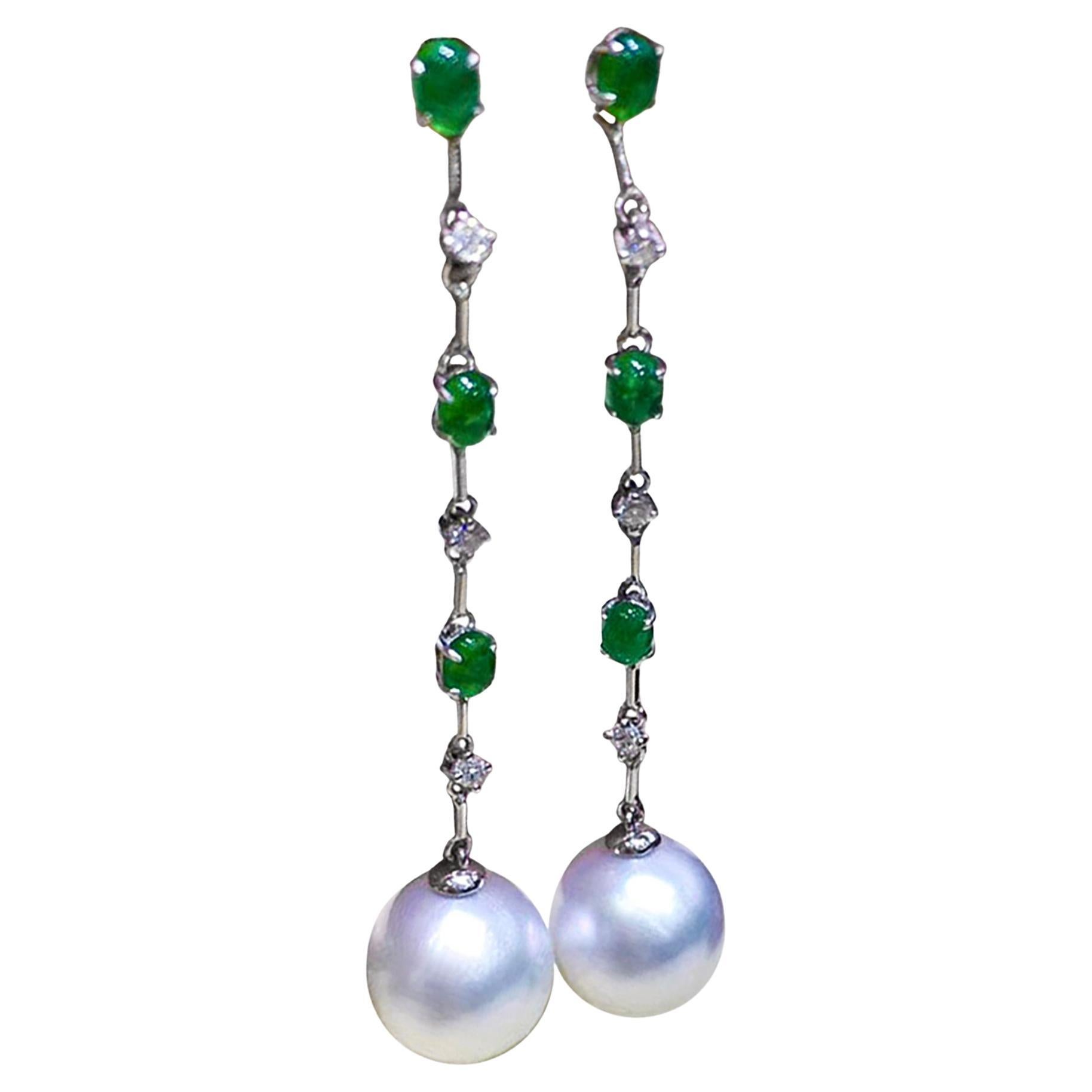 【Lustre Arc】Empress Cascade Aurora Südsee Perle Smaragd Ohrringe