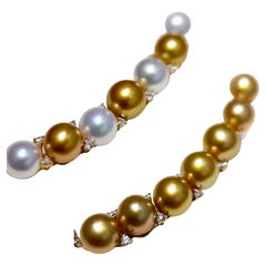 【Lustre Arco】Golden Arc Collar de Línea de Perlas en Oro de 18k con Detalles de Diamantes