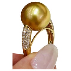 【Lustre Arc】Golden Glow Bague avec pavé de diamants et perles des mers du Sud