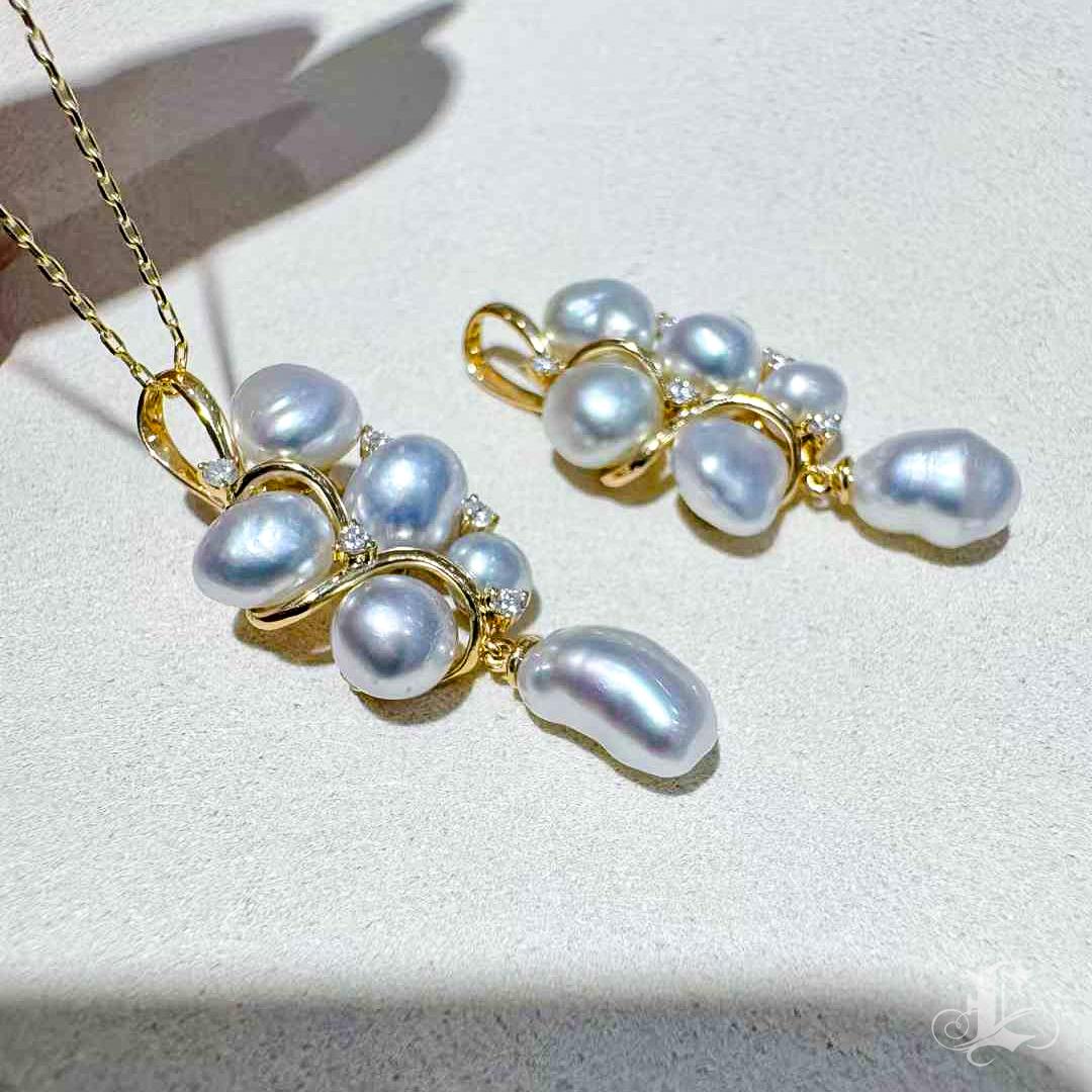【Lustre Arc】Golden Vine South Sea Keshi Pearl & Diamond Pendant Necklace For Sale 2