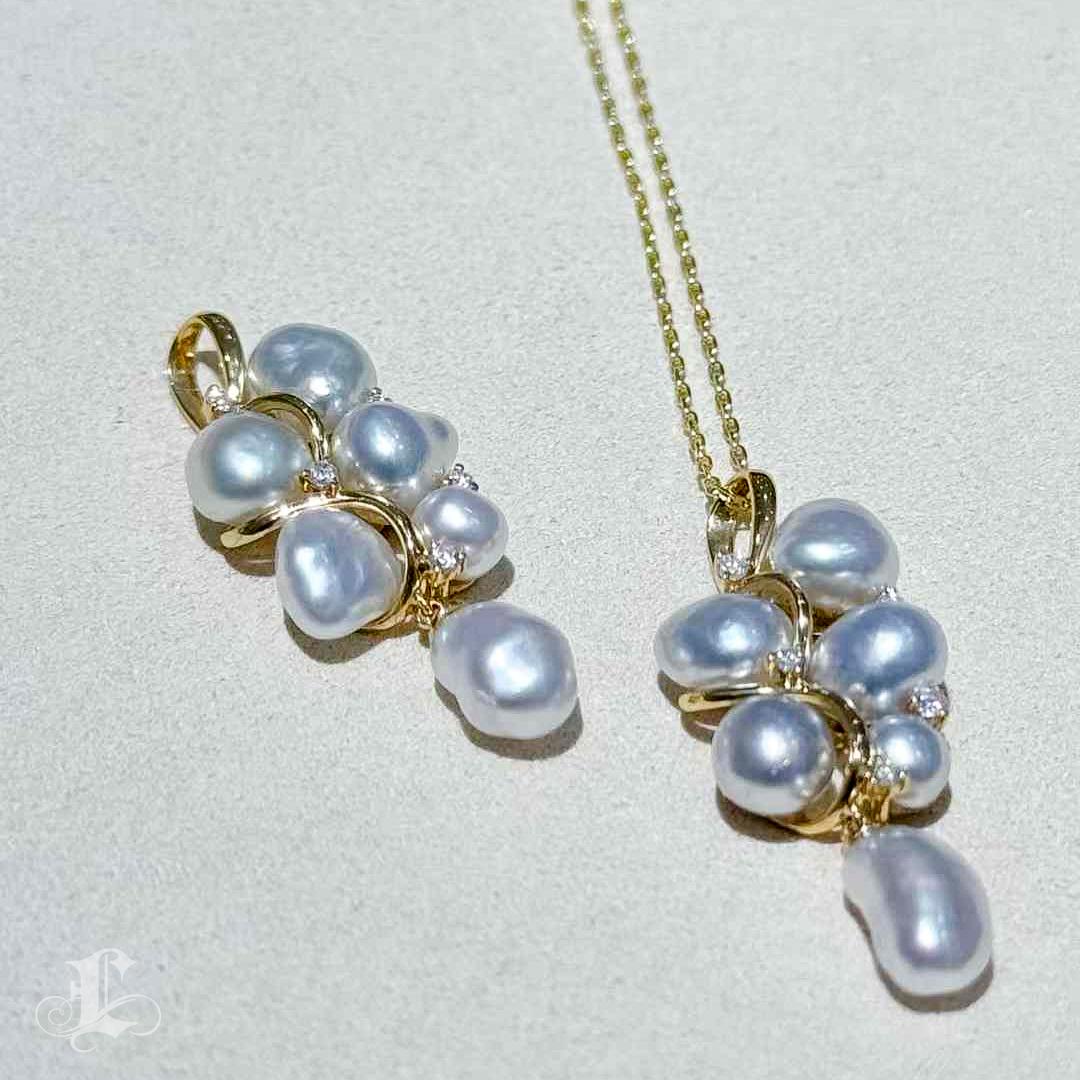 【Lustre Arc】Golden Vine South Sea Keshi Pearl & Diamond Pendant Necklace For Sale 3