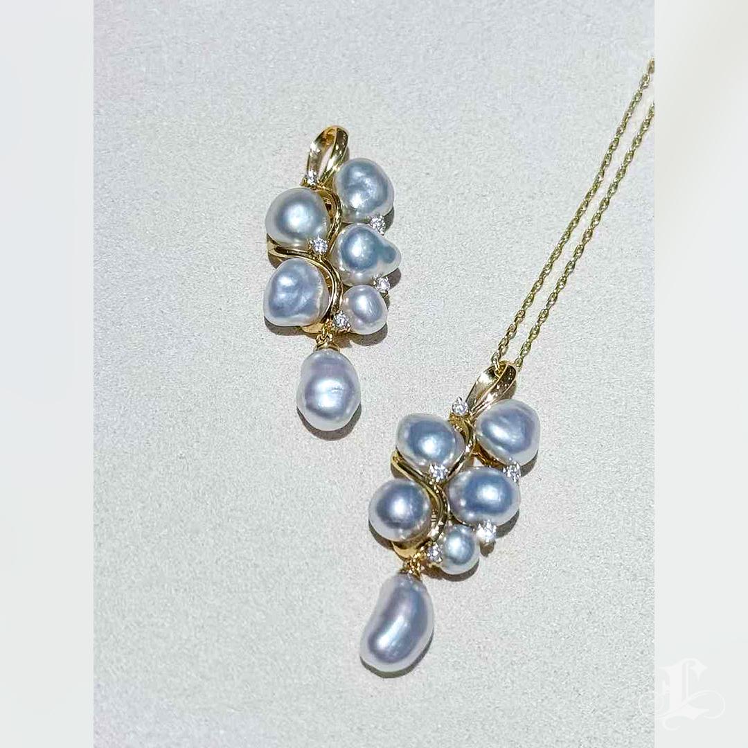 【Lustre Arc】Golden Vine South Sea Keshi Pearl & Diamond Pendant Necklace For Sale 4