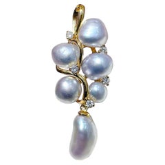 【Lustre Arc】Golden Vine South Sea Keshi Pearl & Diamond Pendant Necklace
