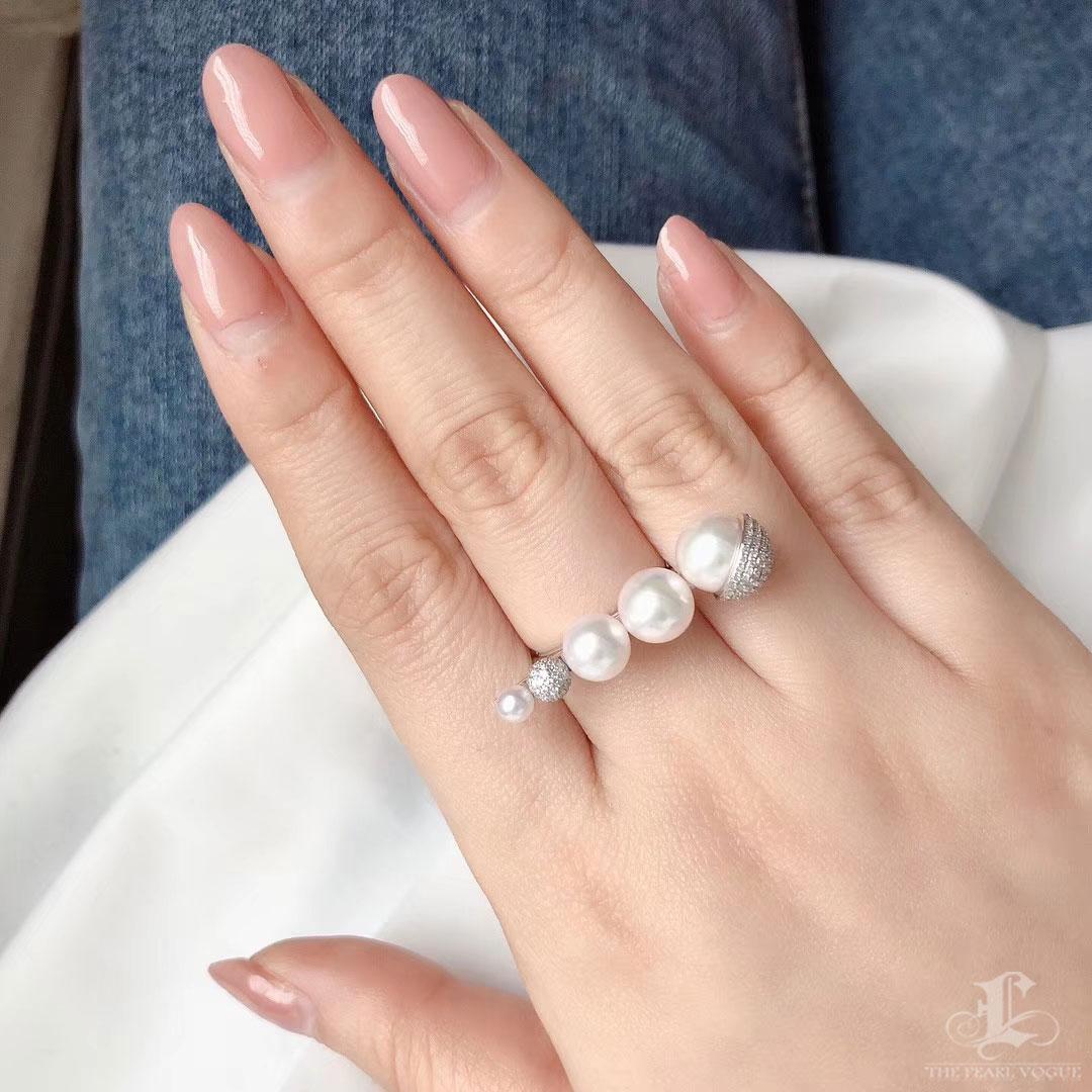 【Lustre Arc】Graduierter Akoya Perlen & Diamant Ring (Ungeschliffen) im Angebot