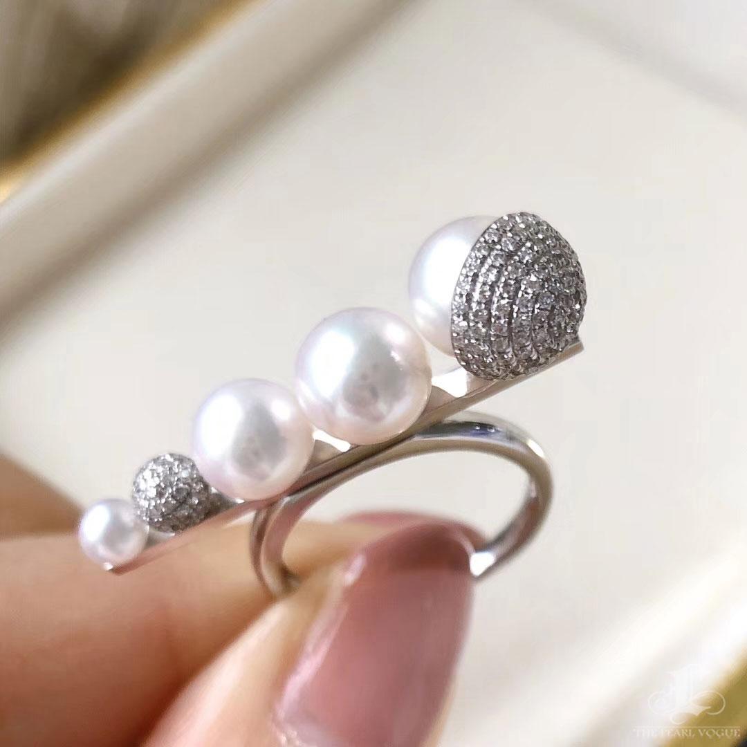 【Lustre Arc】Graduierter Akoya Perlen & Diamant Ring Damen im Angebot