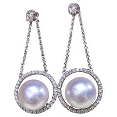 【Sculpted Geometry】Halo Chain Aurora South Sea Pearl Diamond Earrings