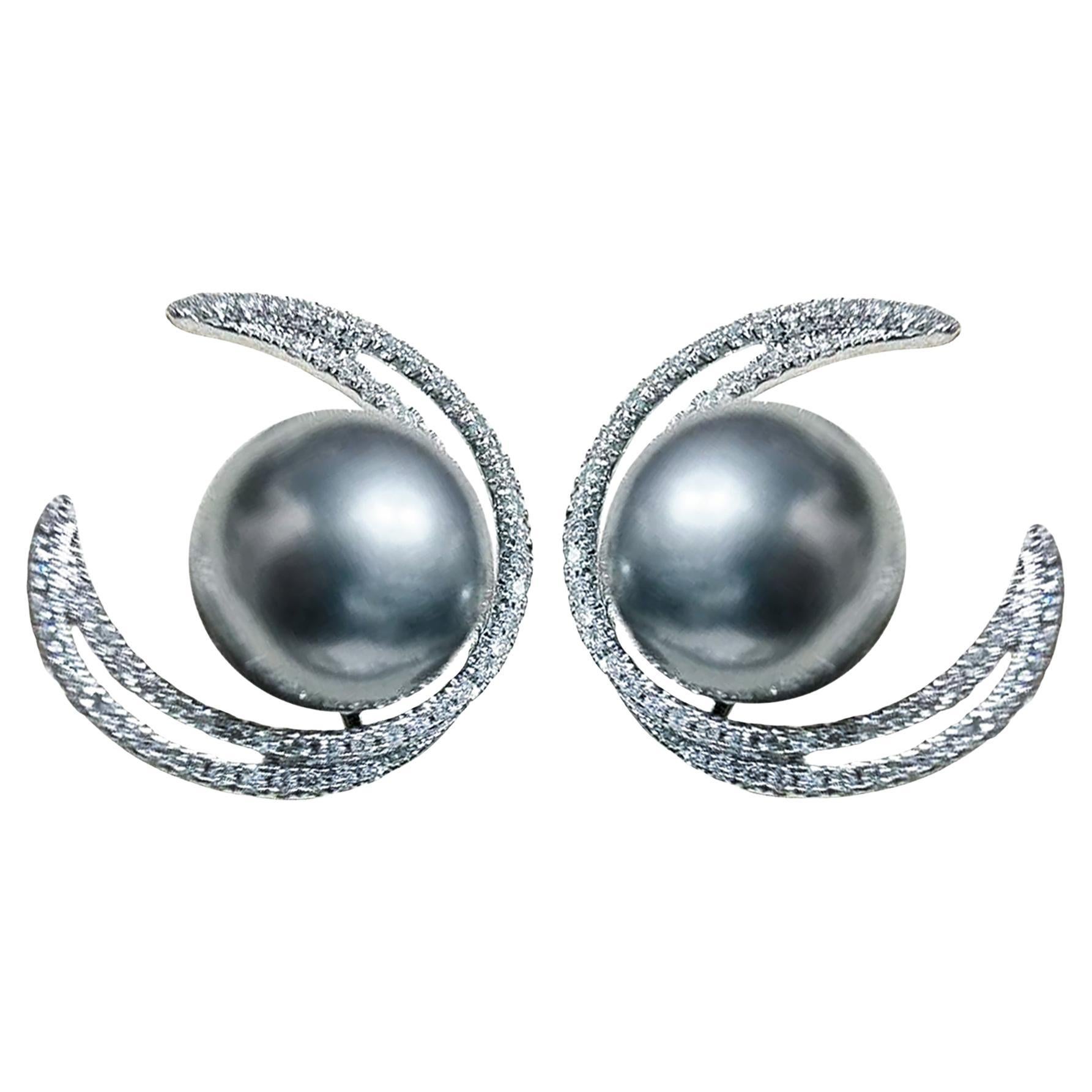Orecchini di diamanti di perle tahitiane Aurora ad arco lunare
