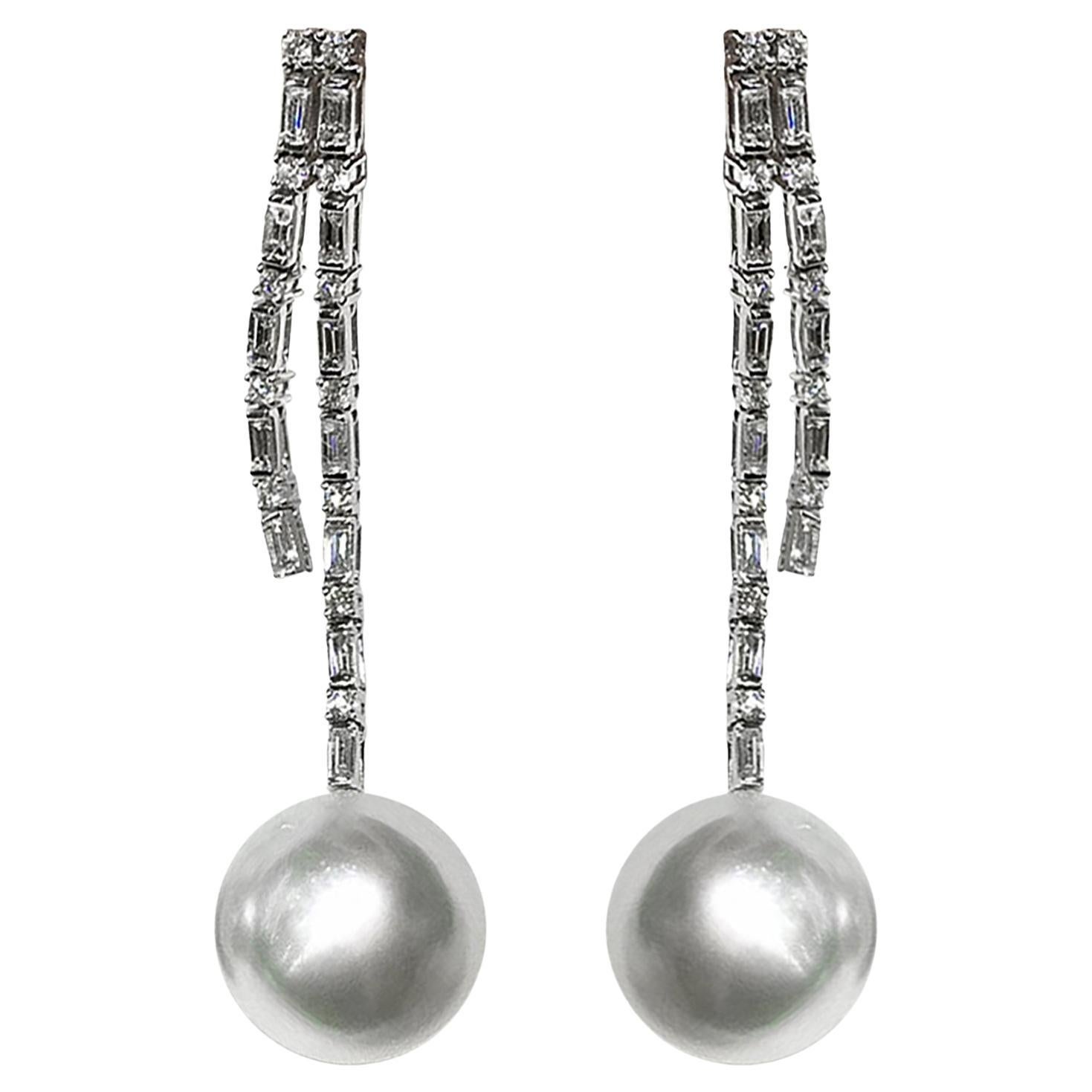 【Lustre Arc】Modernista Bar Aurora South Sea Pearl Diamond Statement Pendientes en venta