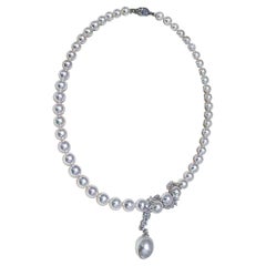 【Lustre Arco】PSL Certificado Collar de Perlas Akoya con Línea de Gota Diamante 18K