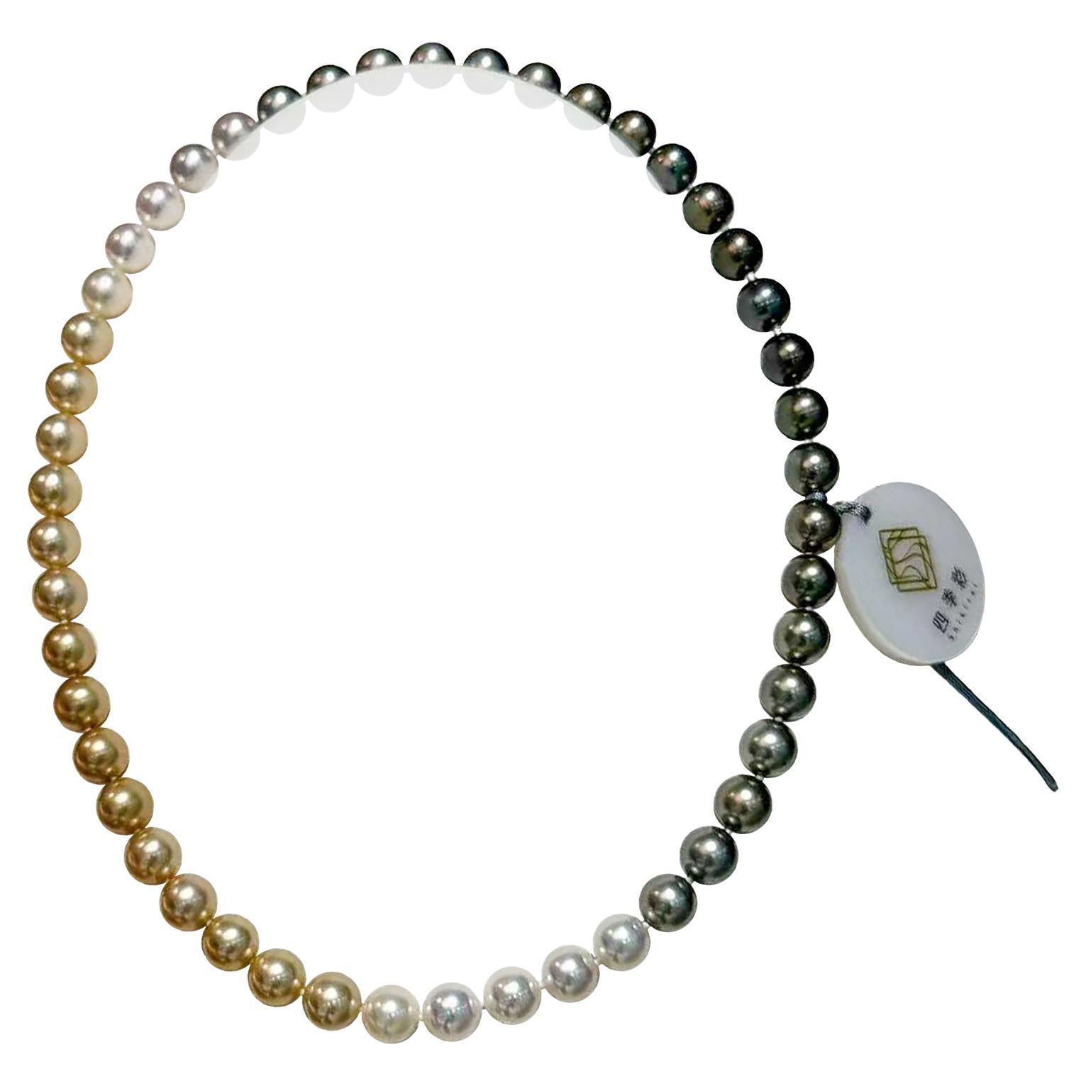 【Lustre Arc】PSL Certified Shikisai Multicolor Pearl Gradient Necklace For Sale