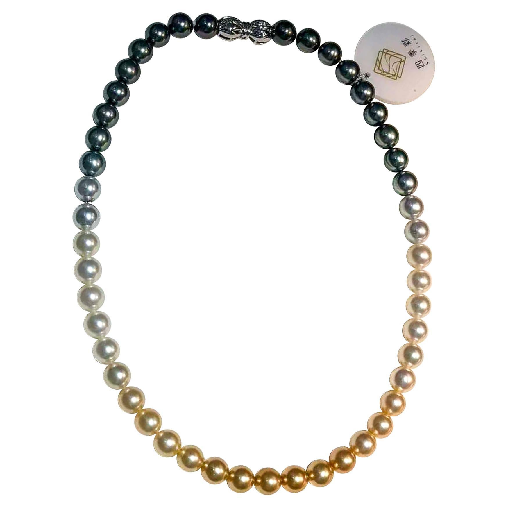 【Lustre Arc】PSL Certified Shikisai Multicolor Pearl Gradient Necklace For Sale