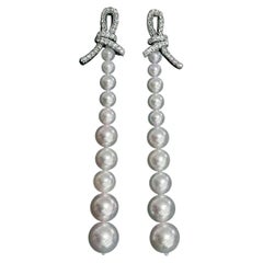 【Lustre Arc】Ribbon Cascade Aurora Akoya Pearl Diamond Gala Earrings