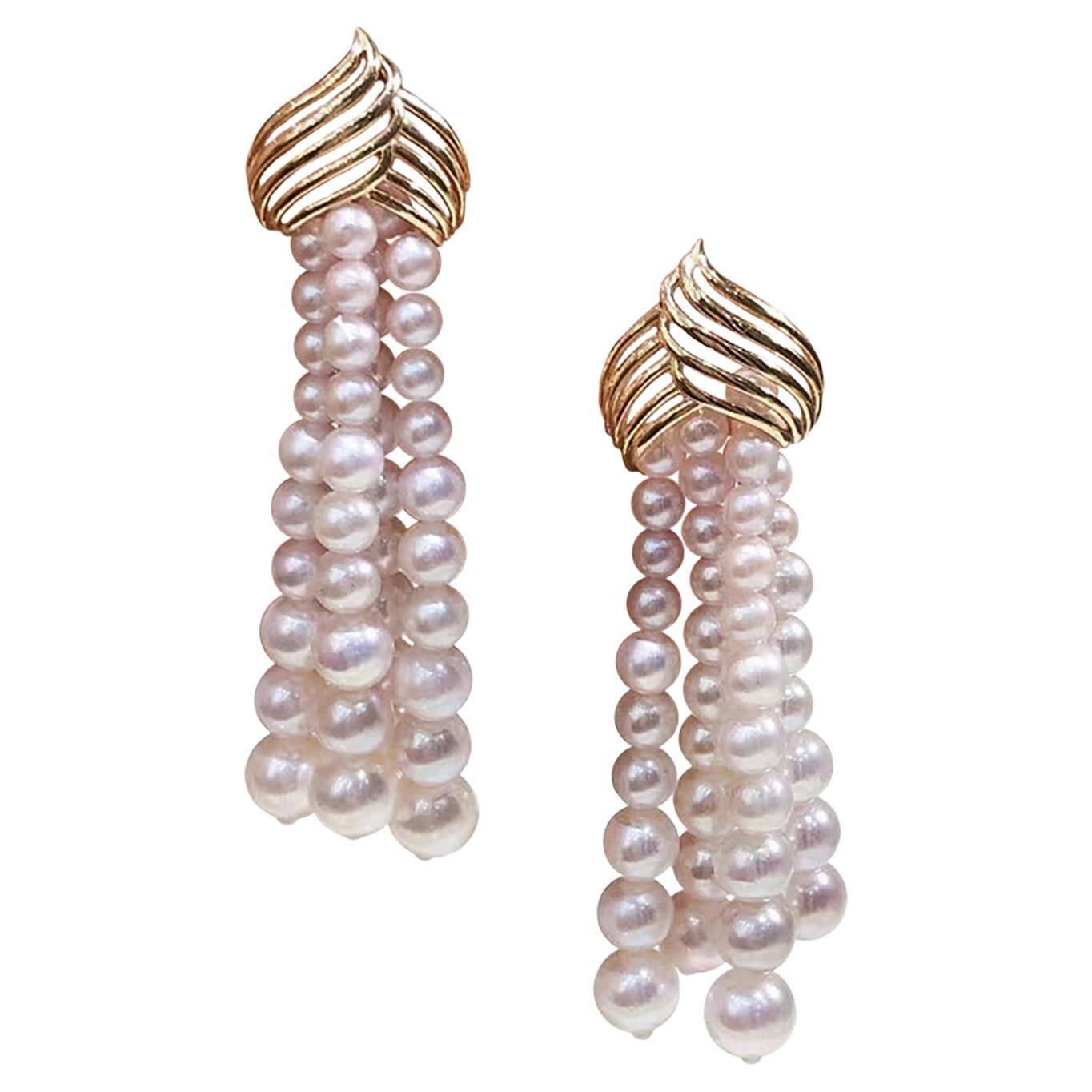 【Geometria scolpita】 Orecchini a cerchio con perle Aurora Akoya e nappe in oro in vendita