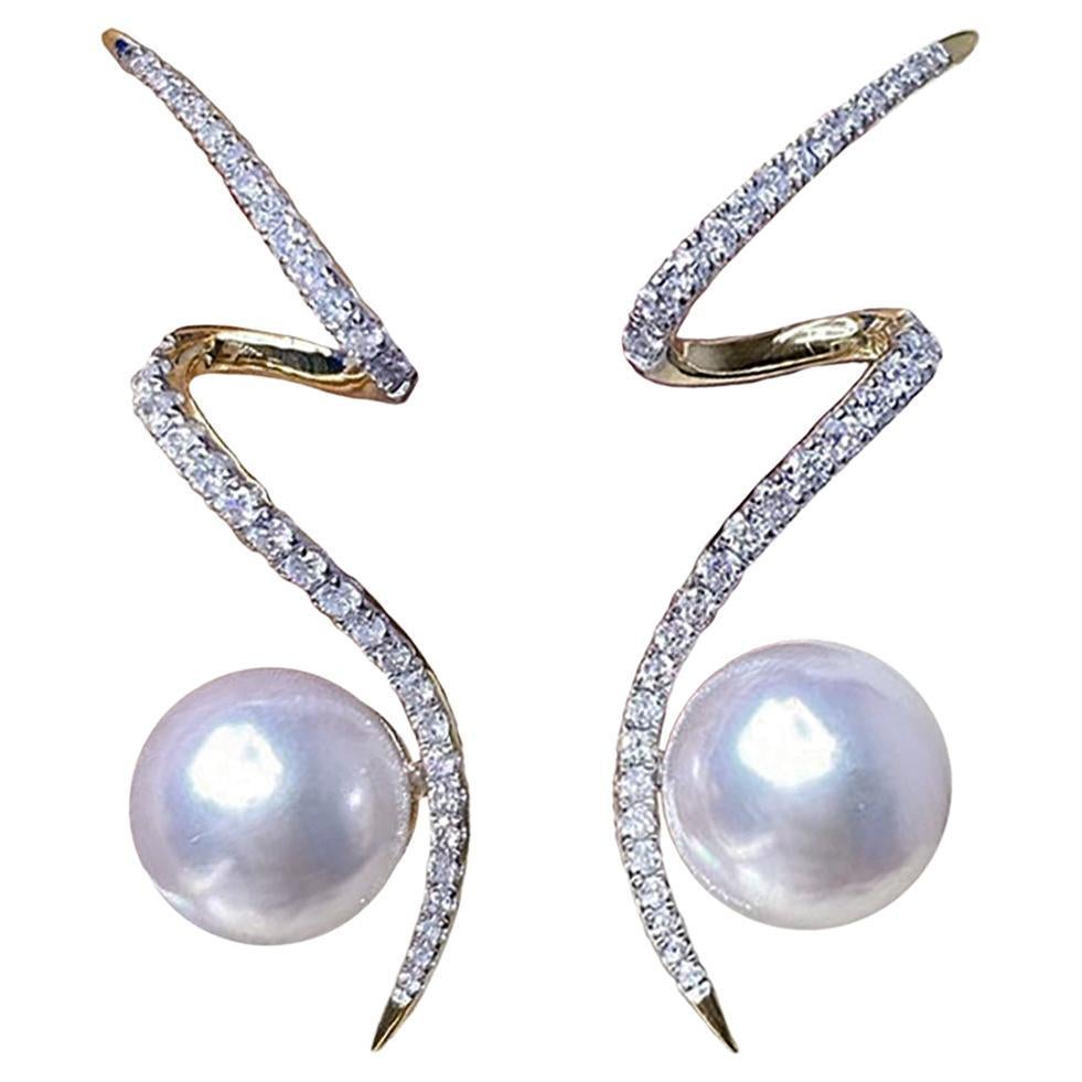 【Geometria scolpita】Orecchini a onda scultorea di perle Akoya Aurora Gala