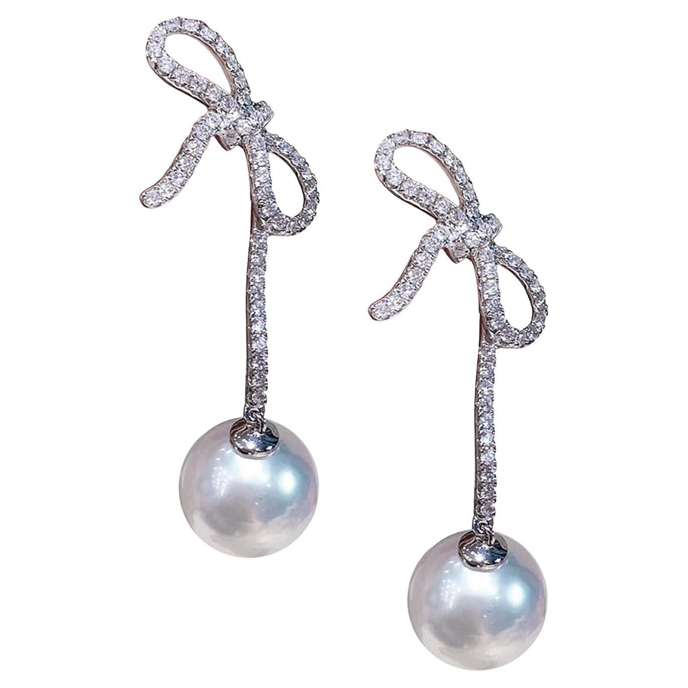 Orecchini a goccia con perle Aurora Akoya e diamanti con arco sottile