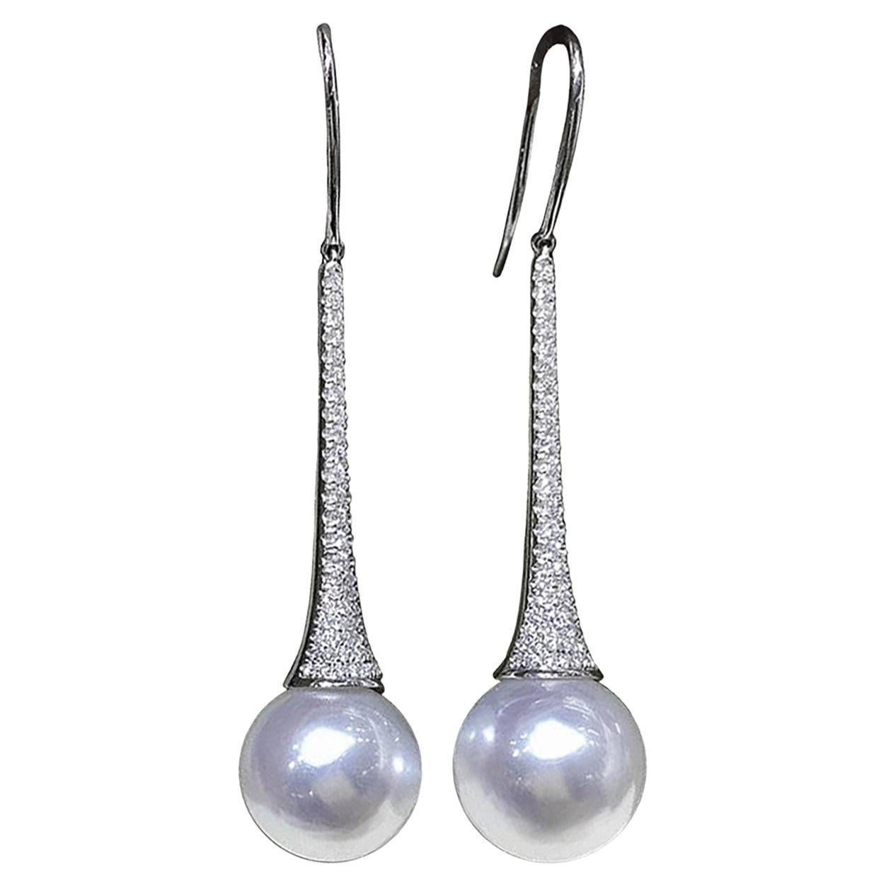 Orecchini di diamanti con perle dei mari del sud Aurora a goccia luminosi in vendita