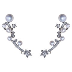 Arco di lucentezza】Traccia illuminata Aurora Perla Akoya Diamante Orecchini a polsino