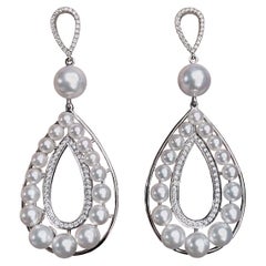 Orecchini di diamanti con perle Aurora Akoya a goccia a cascata