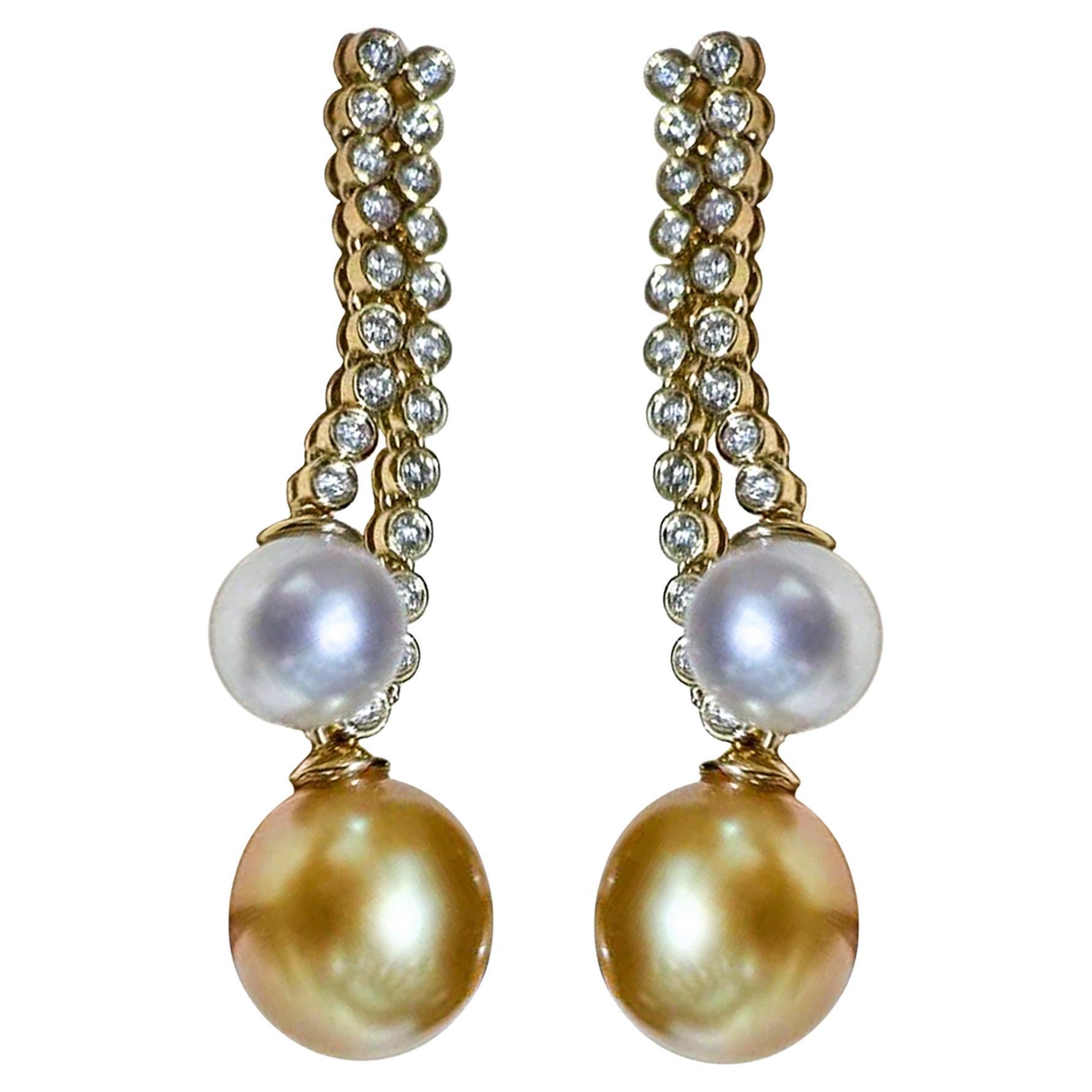 【Lustre Arc】Tiered Aurora Golden South Sea & Akoya Pearl Gala Earrings