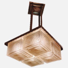 Lustre Art Déco de style Gratte-ciel en nickel poli signé par SABINO