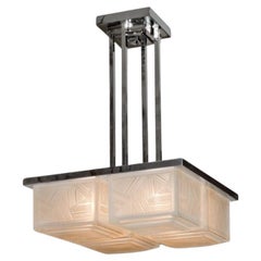 Lustre Art Déco de style Gratte-ciel en nickel poli signé par SABINO