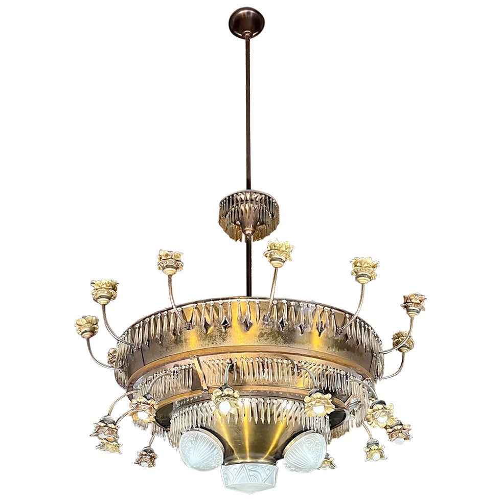 Lustre Art Déco en cuivre, diametre 185cm in vendita