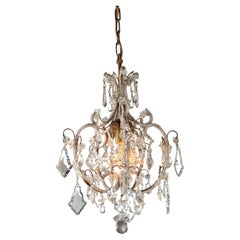 Lustré Cage Chandelier Crystal Ceiling Antique Brass