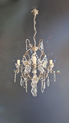 Lustré Cage Chandelier Plafonnier Cristal Hall Laiton Antique Silver