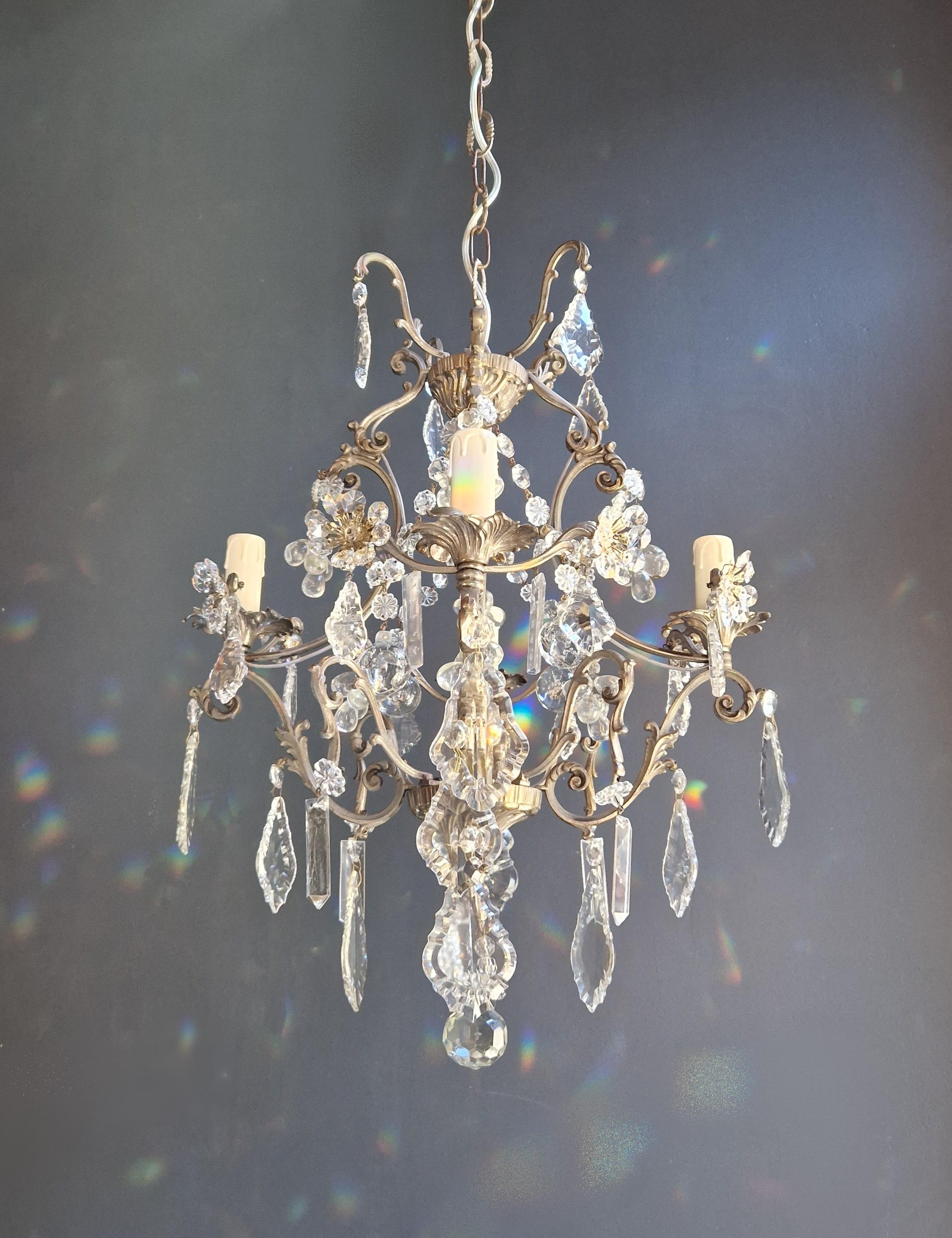 Baroque Lustré Cage Chandelier Crystal Ceiling Lamp Hall Antique Silver Brass