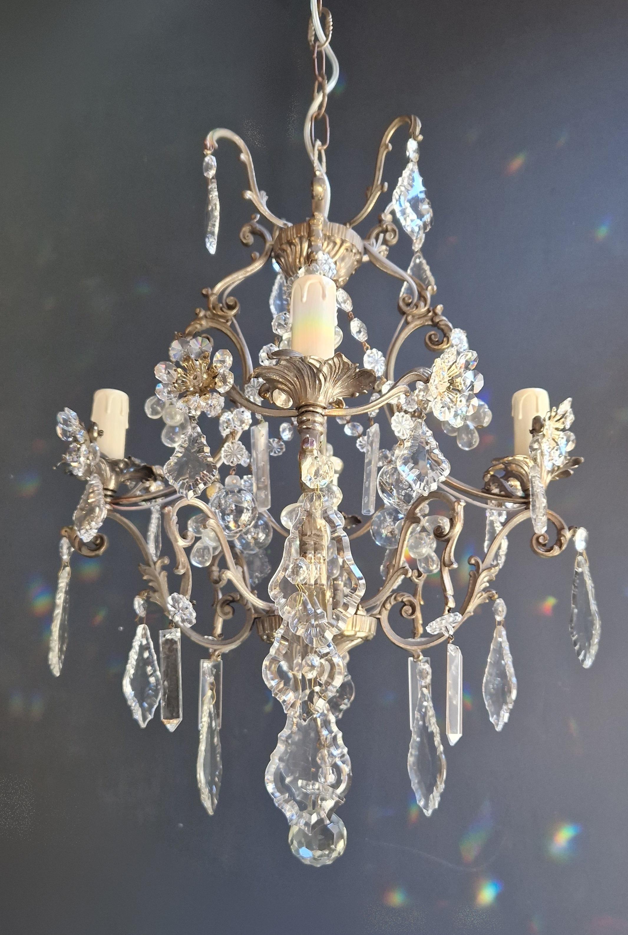 Lustré Cage Chandelier Crystal Ceiling Lamp Hall Antique Silver Brass In Good Condition In Berlin, DE