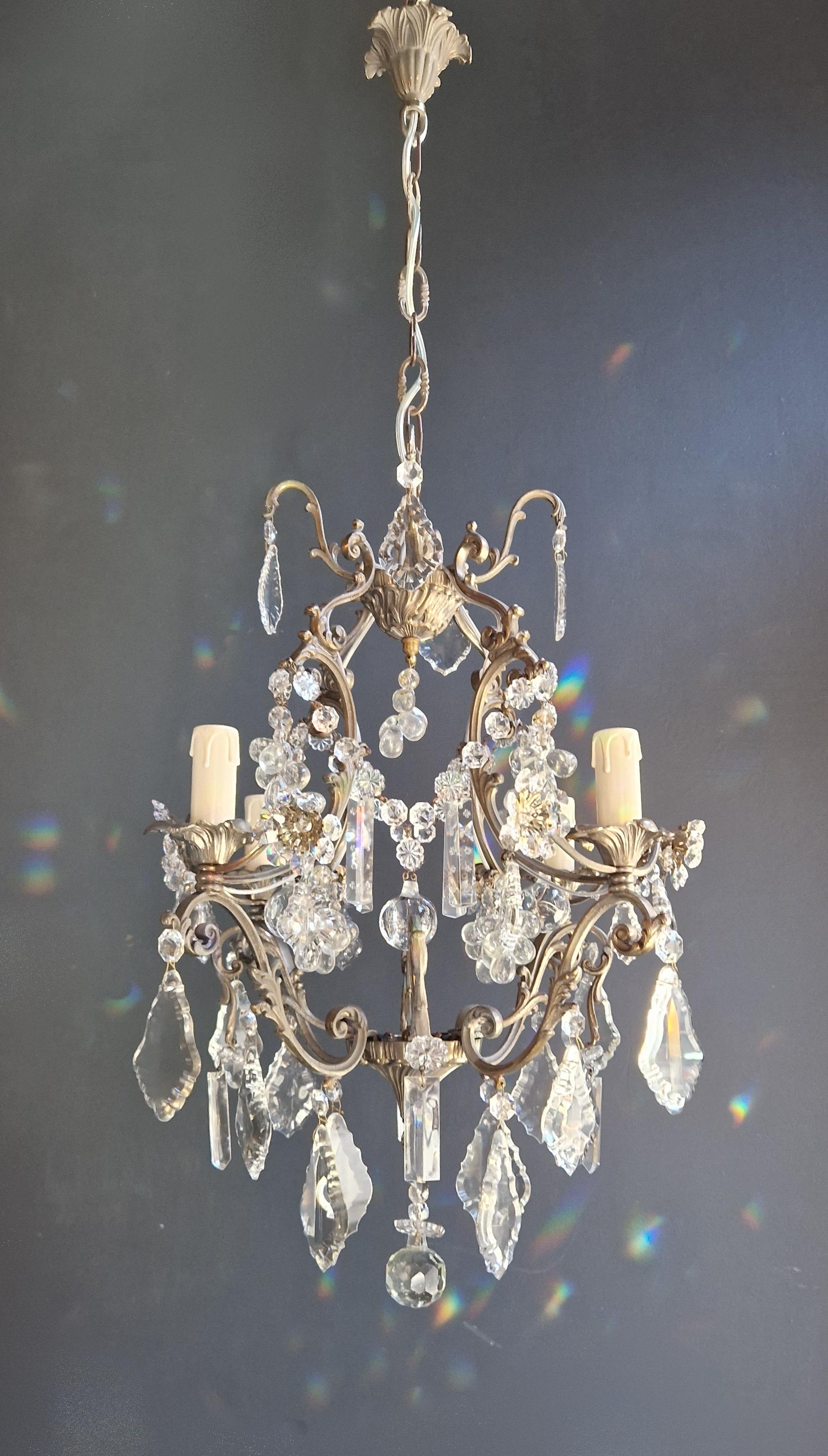 Lustré Cage Chandelier Crystal Ceiling Lamp Hall Antique Silver Brass 1