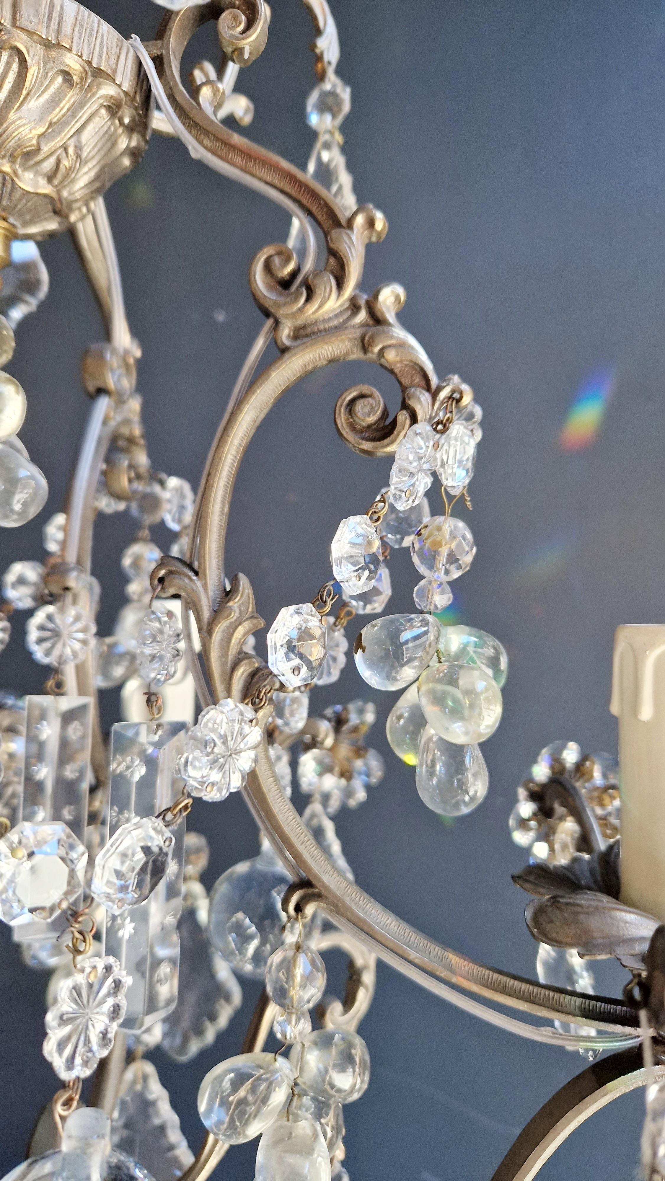 Lustré Cage Chandelier Crystal Ceiling Lamp Hall Antique Silver Brass 2