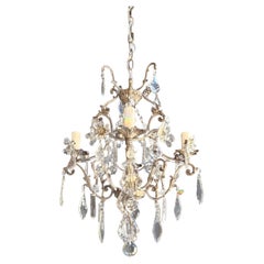 Lustré Cage Chandelier Crystal Ceiling Lamp Hall Antique Silver Brass