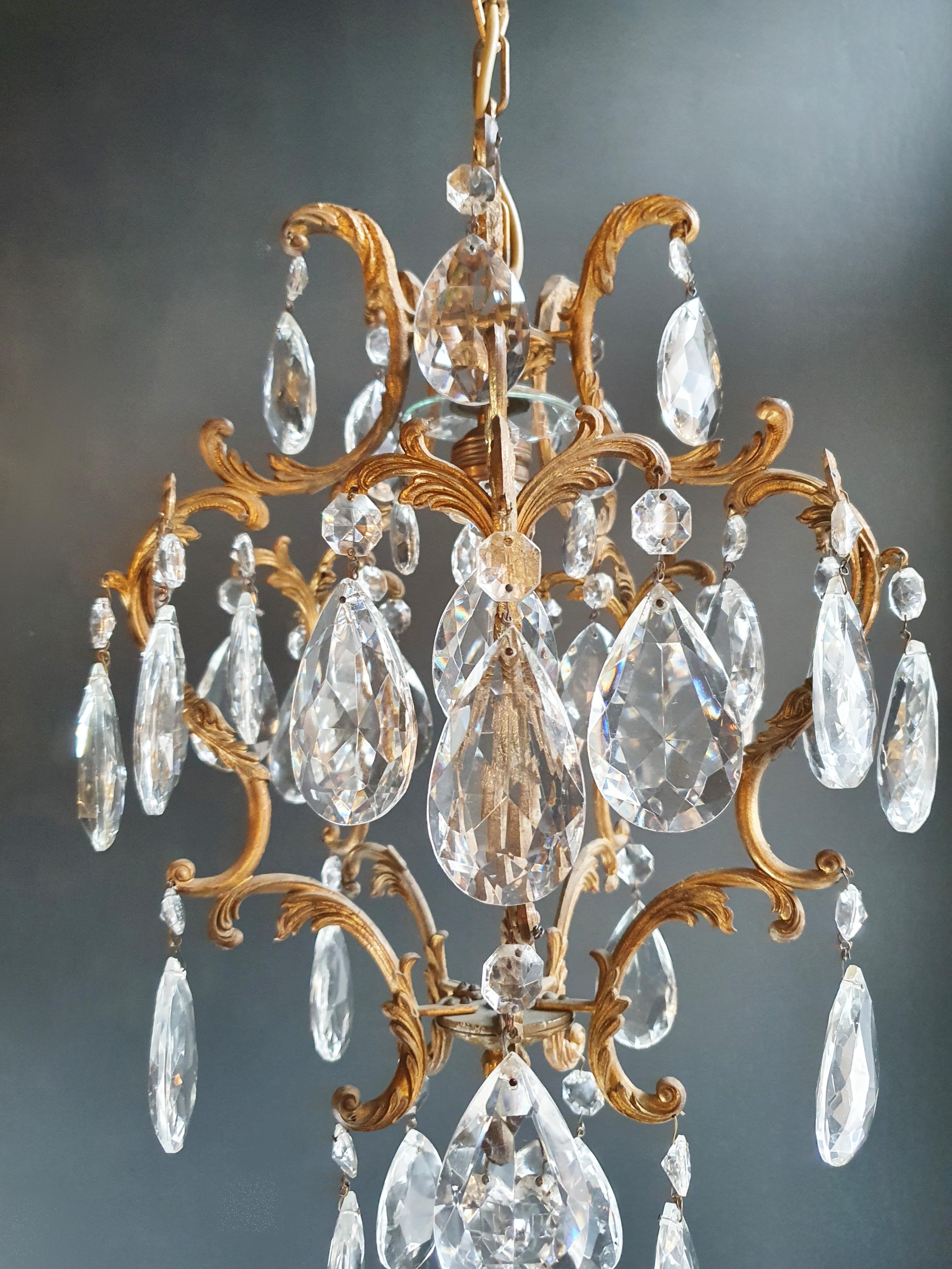 Baroque Lustré Cage Chandelier Crystal Ceiling Lamp Hall Lustre Antique Gold small one