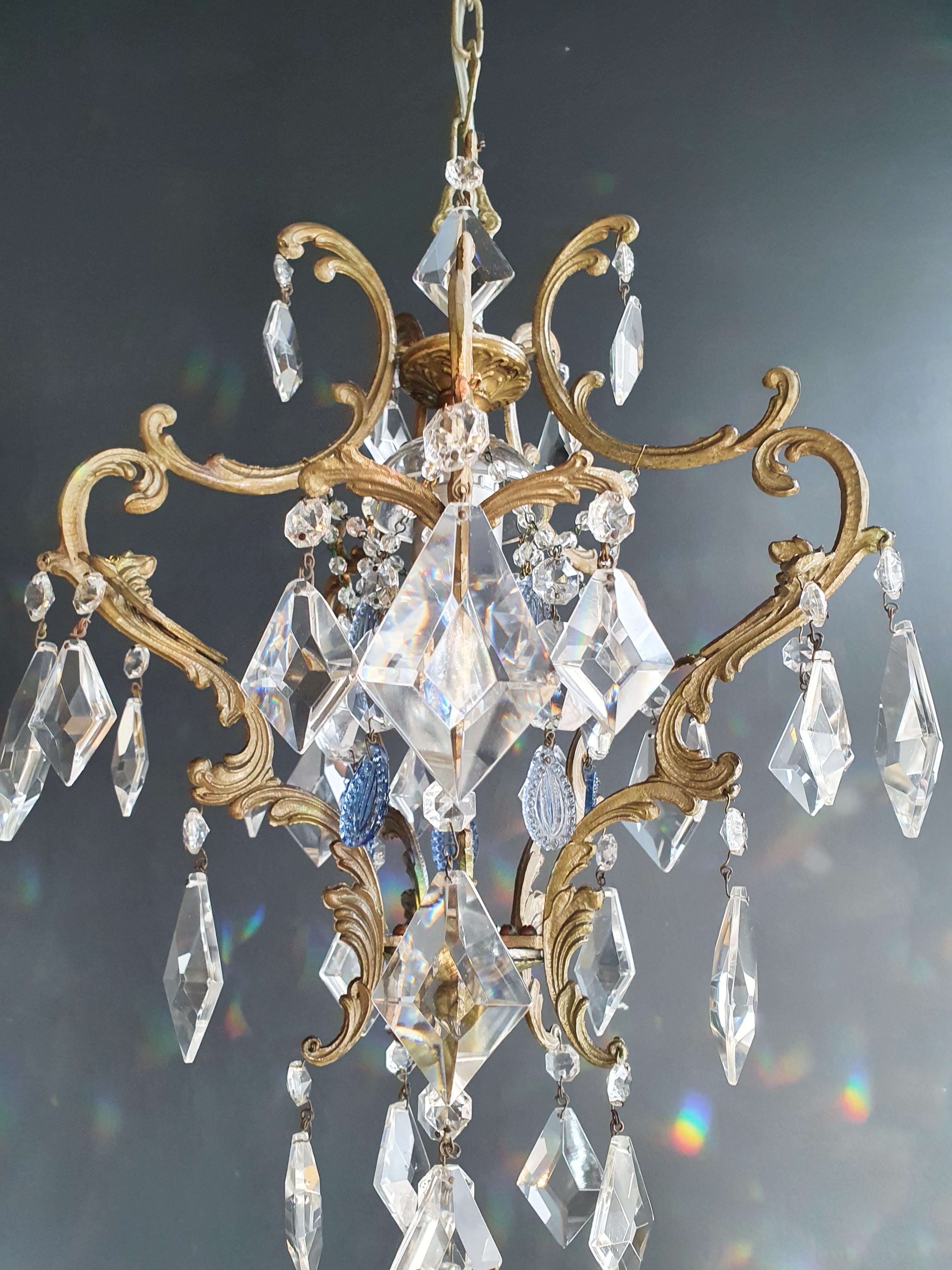 Art Nouveau Lustré Cage Chandelier Crystal Ceiling Antique Blue Silver