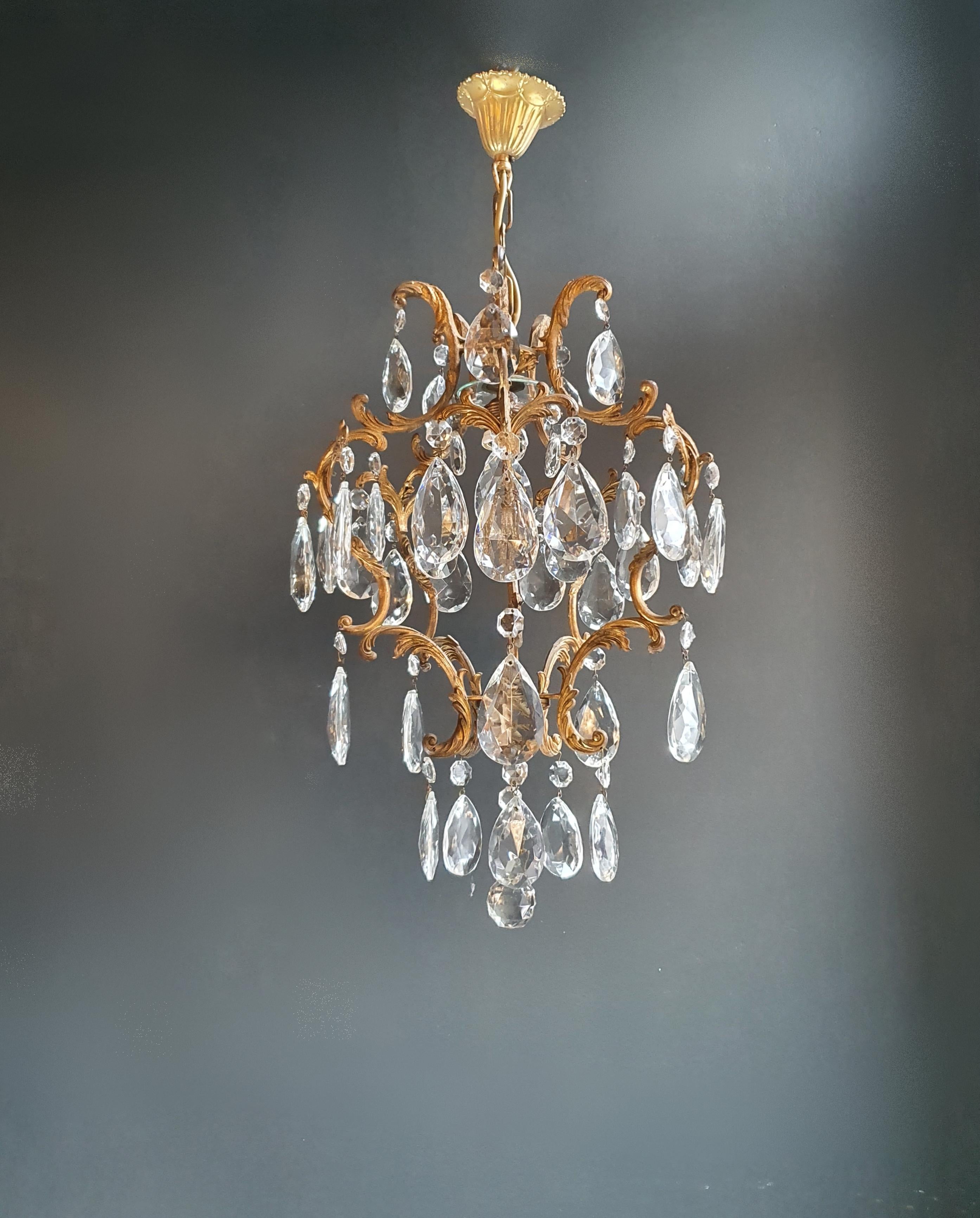 European Lustré Cage Chandelier Crystal Ceiling Lamp Hall Lustre Antique Gold small one