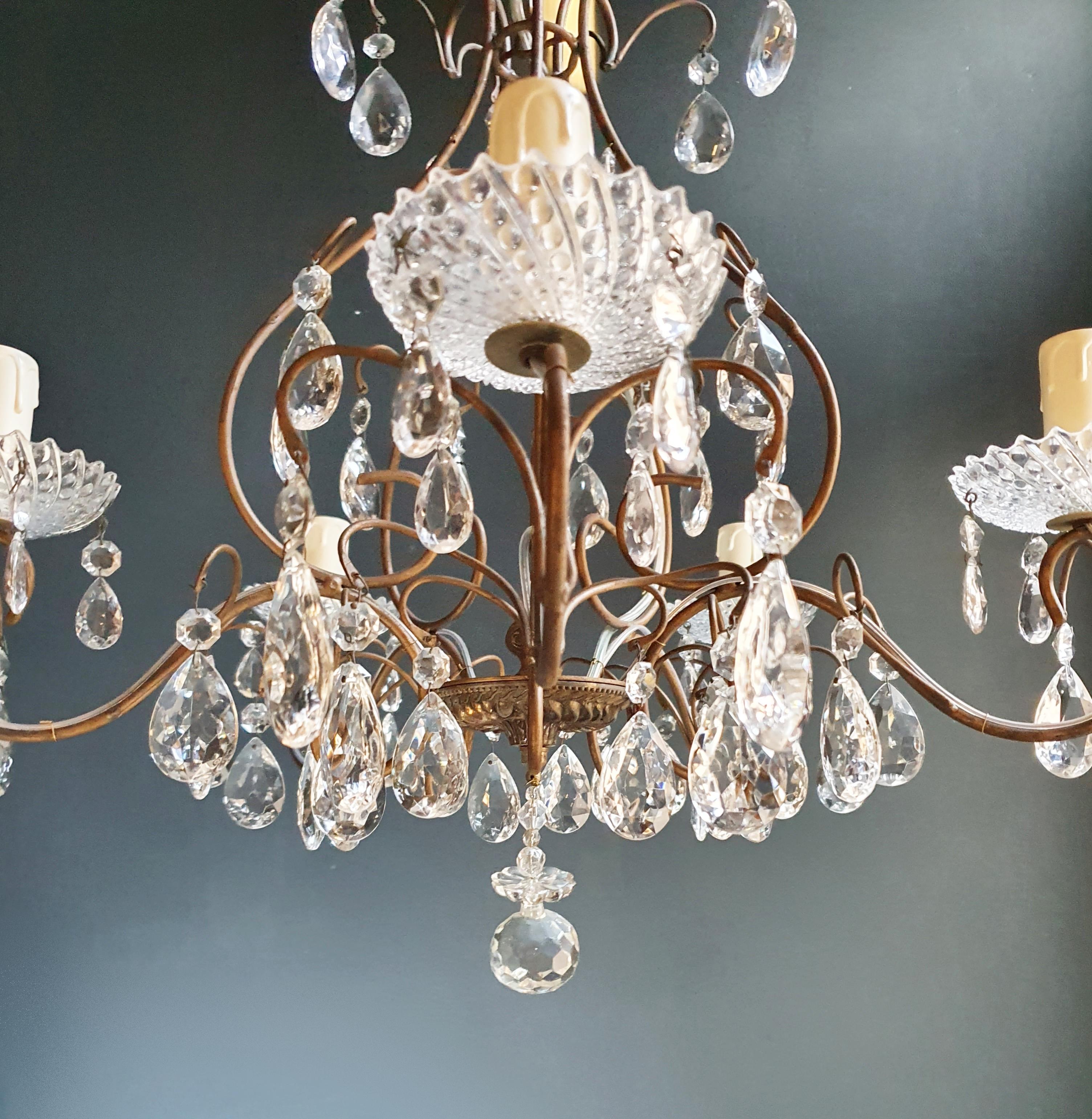 European Lustré Cage Chandelier Crystal Ceiling Hall Antique Bronze