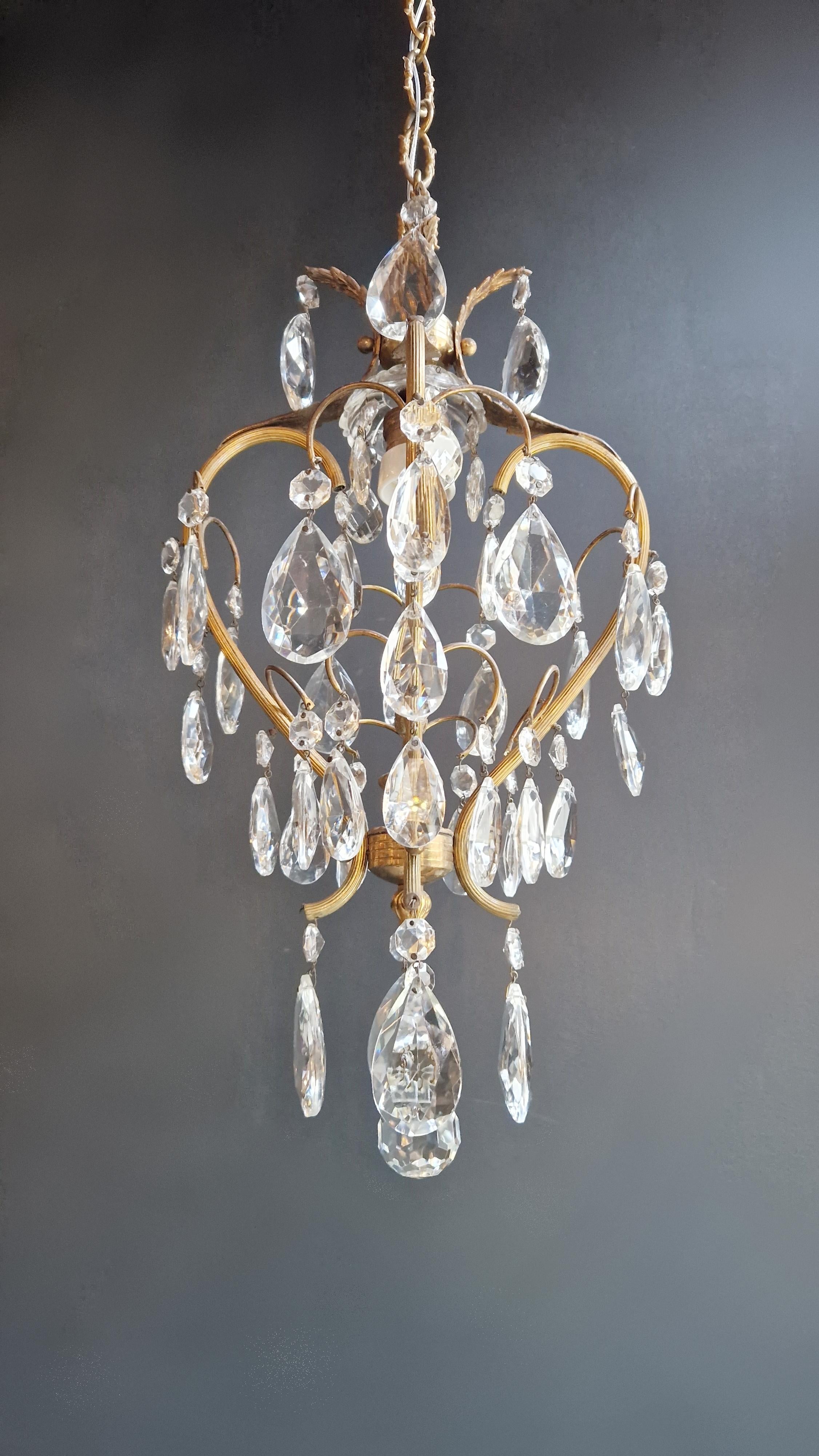 European Lustré Cage Chandelier Crystal Ceiling Lamp Hall Lustre Antique Art Nouveau For Sale