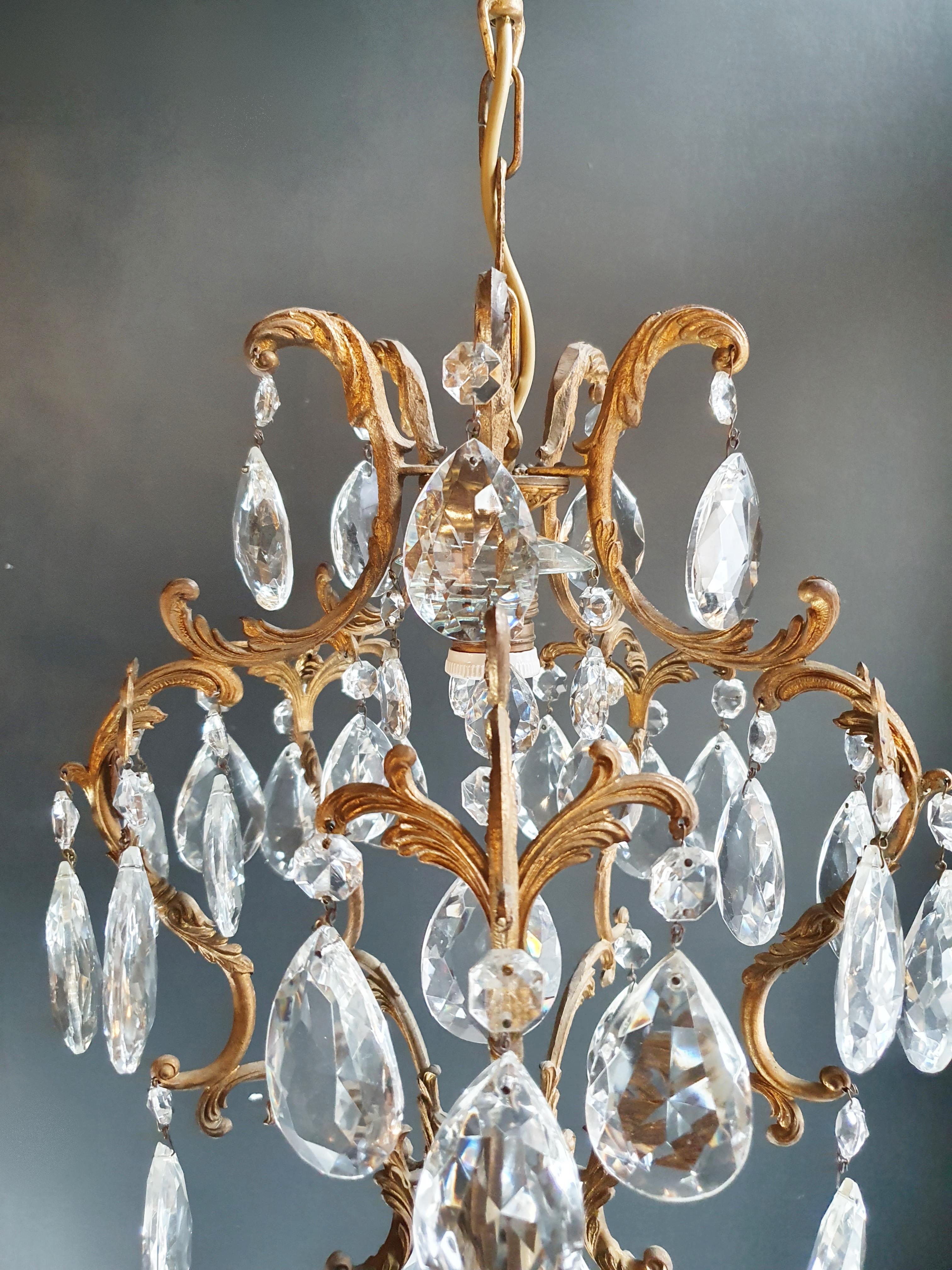 Hand-Knotted Lustré Cage Chandelier Crystal Ceiling Lamp Hall Lustre Antique Gold small one