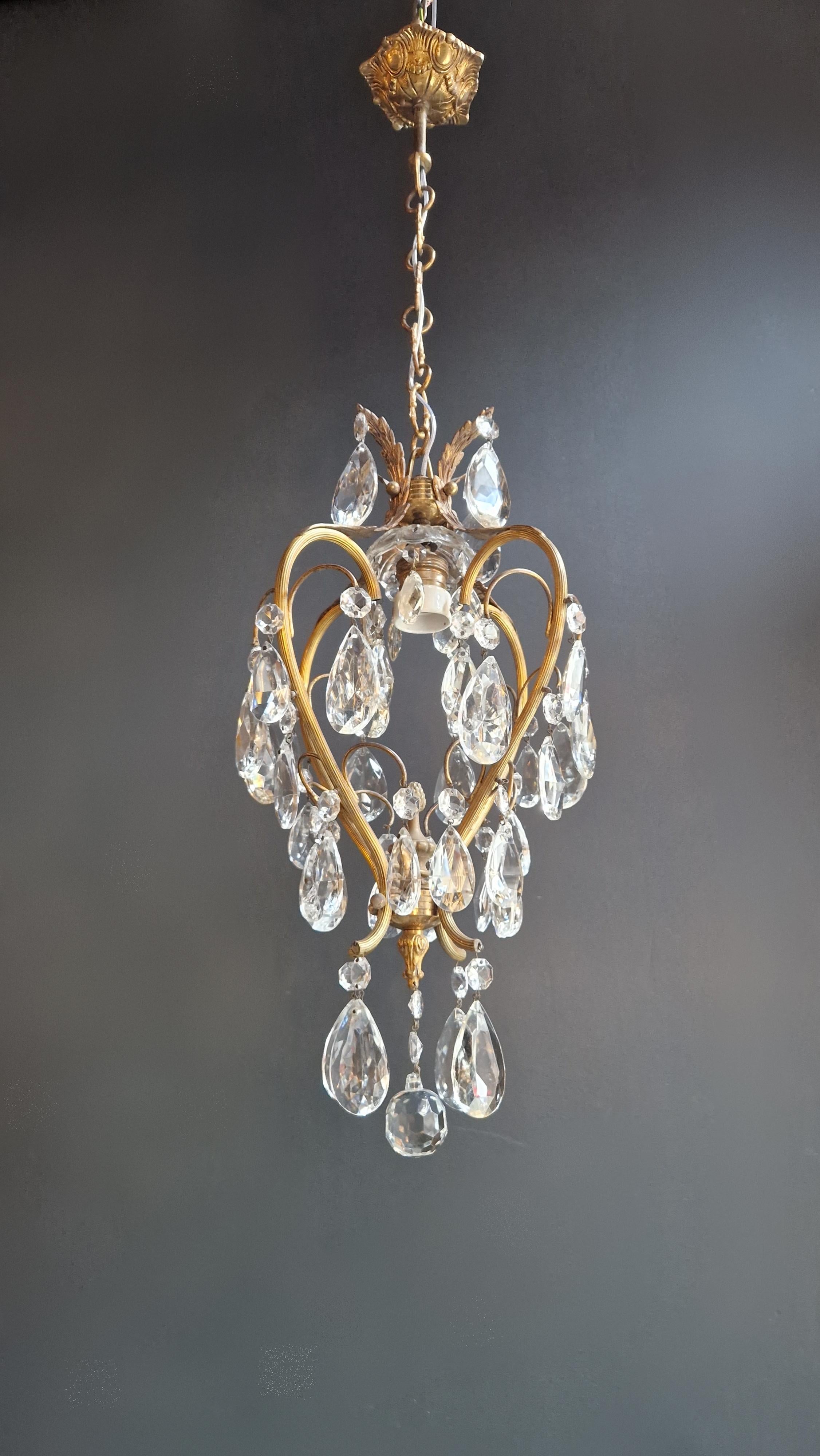 Hand-Knotted Lustré Cage Chandelier Crystal Ceiling Lamp Hall Lustre Antique Art Nouveau For Sale
