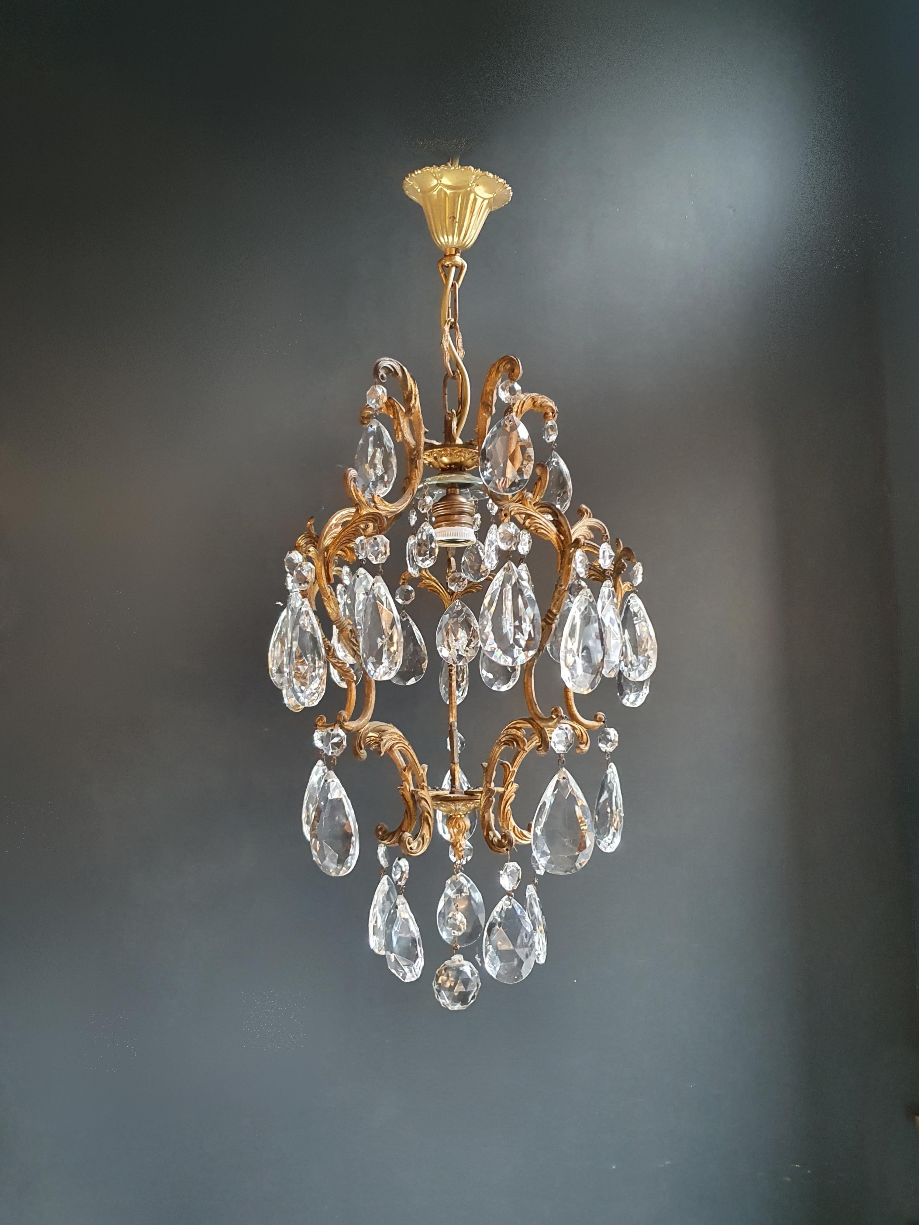 Lustré Cage Chandelier Crystal Ceiling Lamp Hall Lustre Antique Gold small one In Good Condition In Berlin, DE
