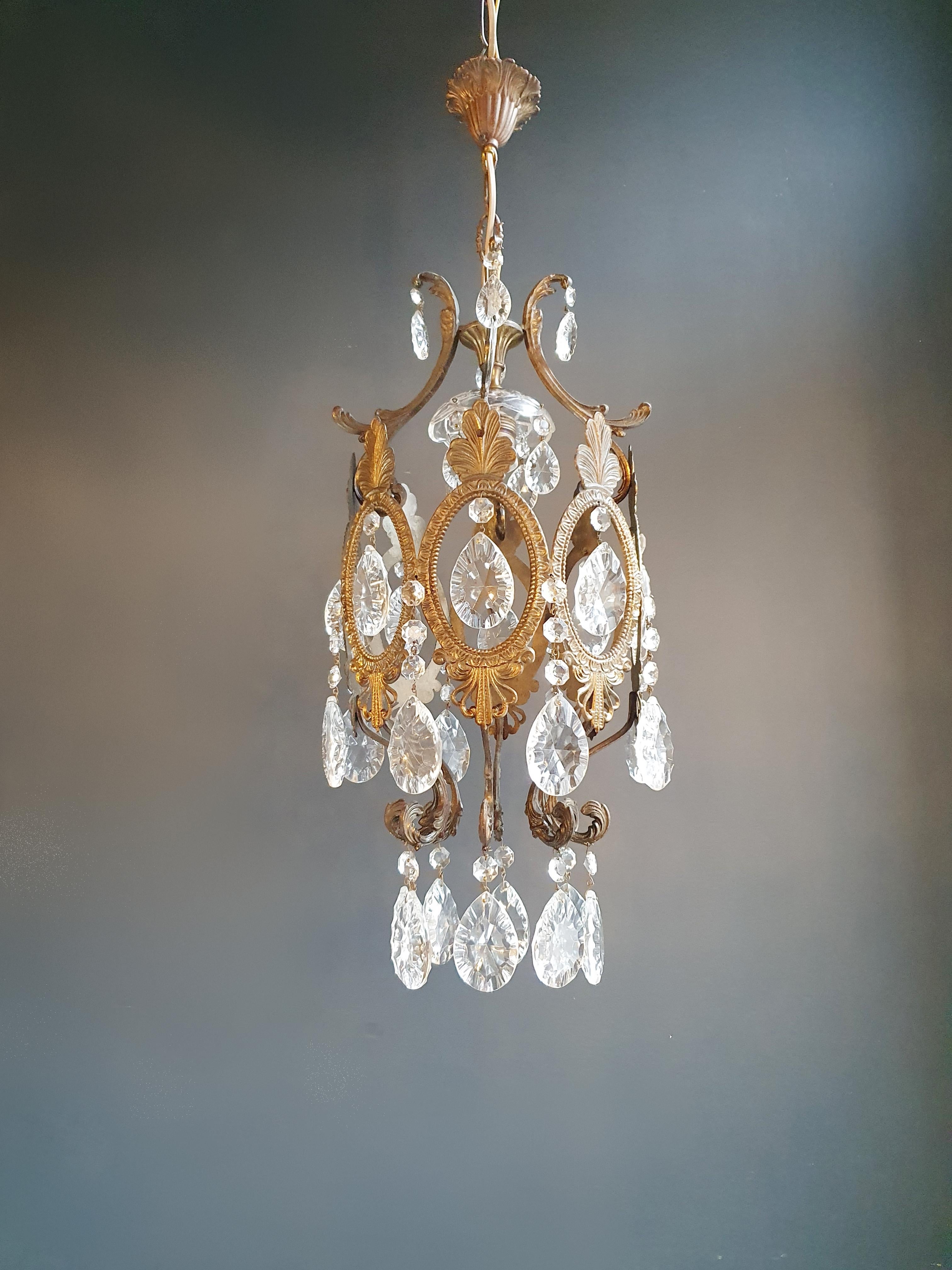 Hand-Knotted Lustré Cage Chandelier Crystal Ceiling Hall Antique Small