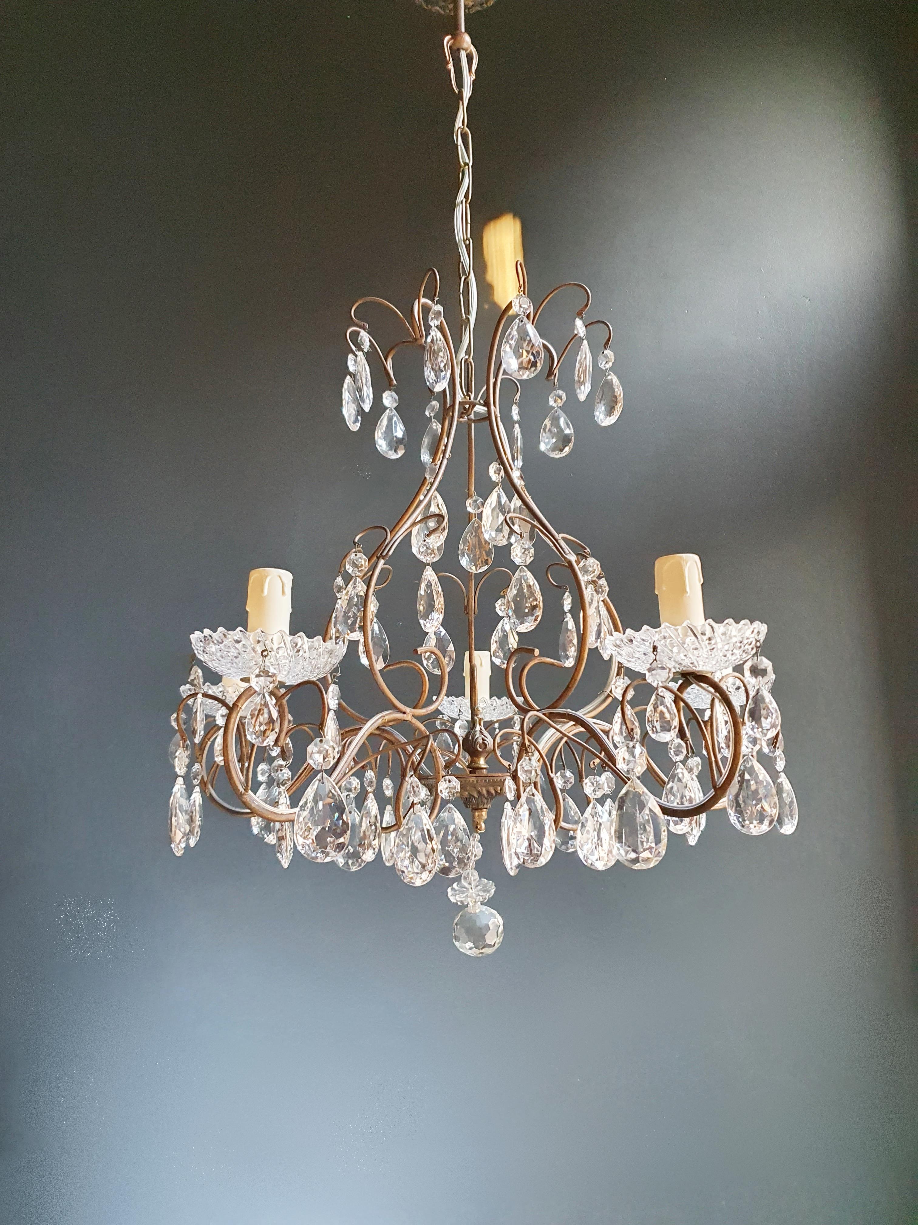 Lustré Cage Chandelier Crystal Ceiling Hall Antique Bronze In Good Condition In Berlin, DE