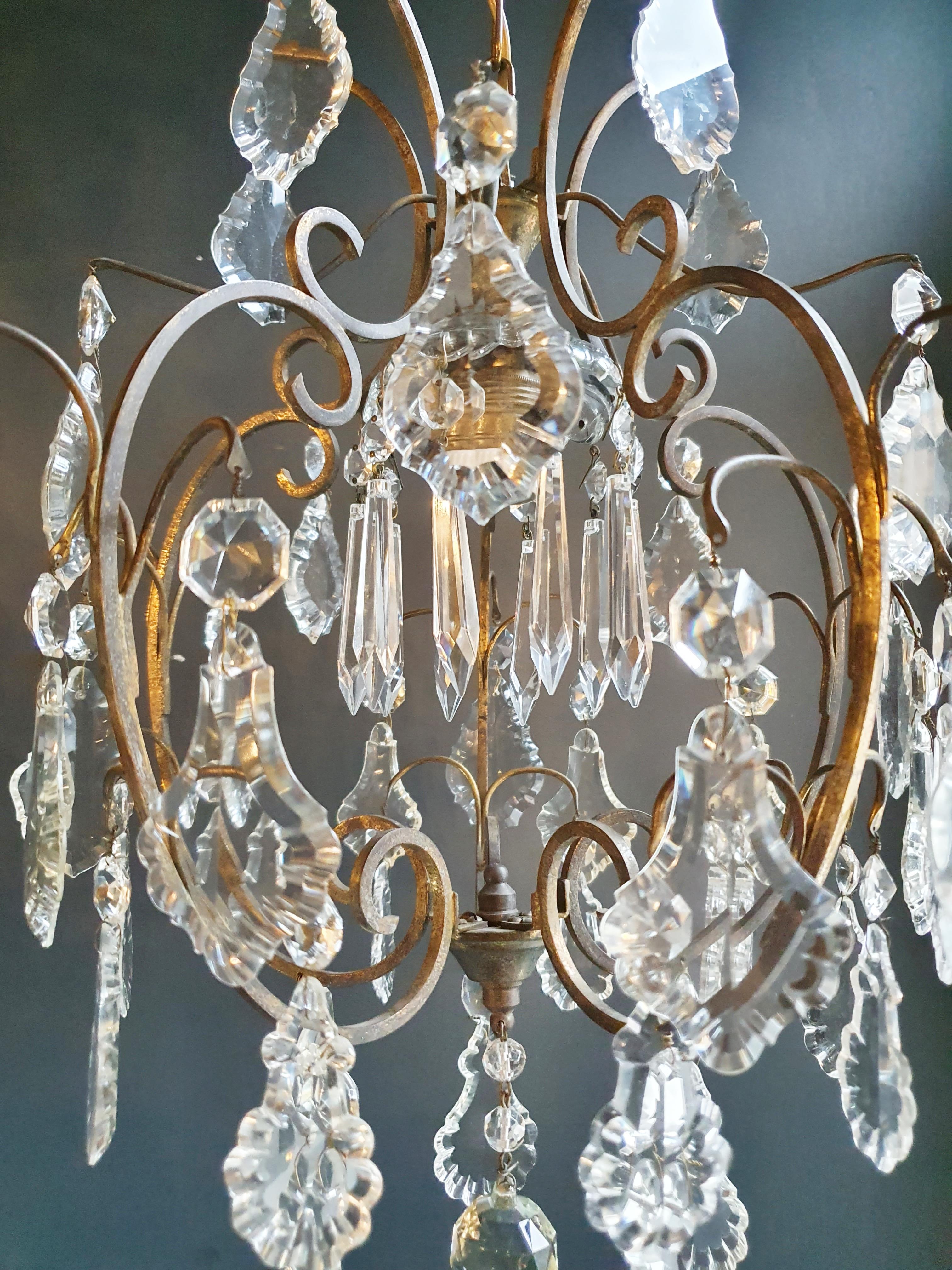 European Lustré Cage Chandelier Crystal Ceiling Lamp Hall Antique small