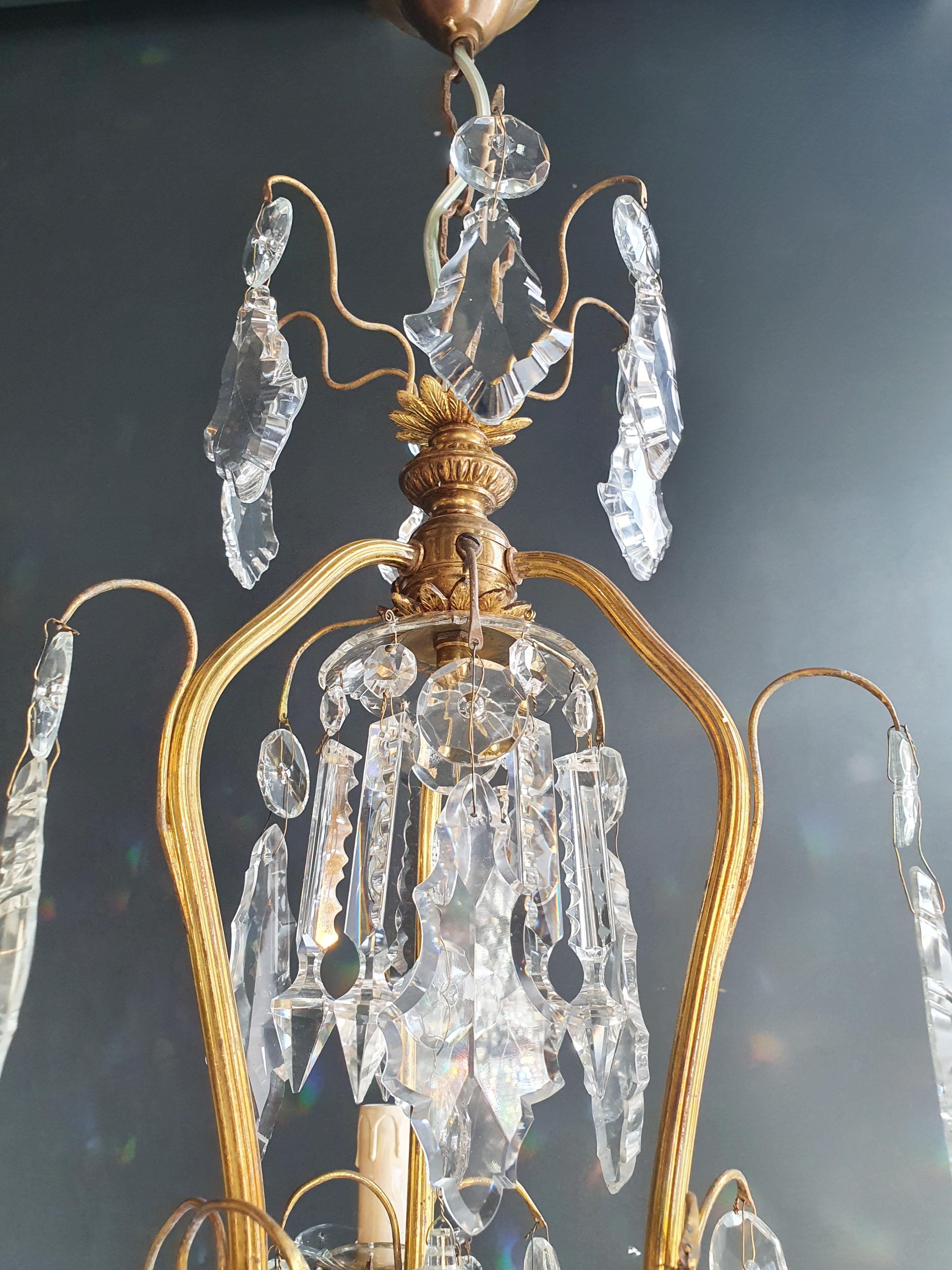Début du 20ème siècle Lustre Cage Lustré Plafond Cristal Or Antique Art Nouveau en vente