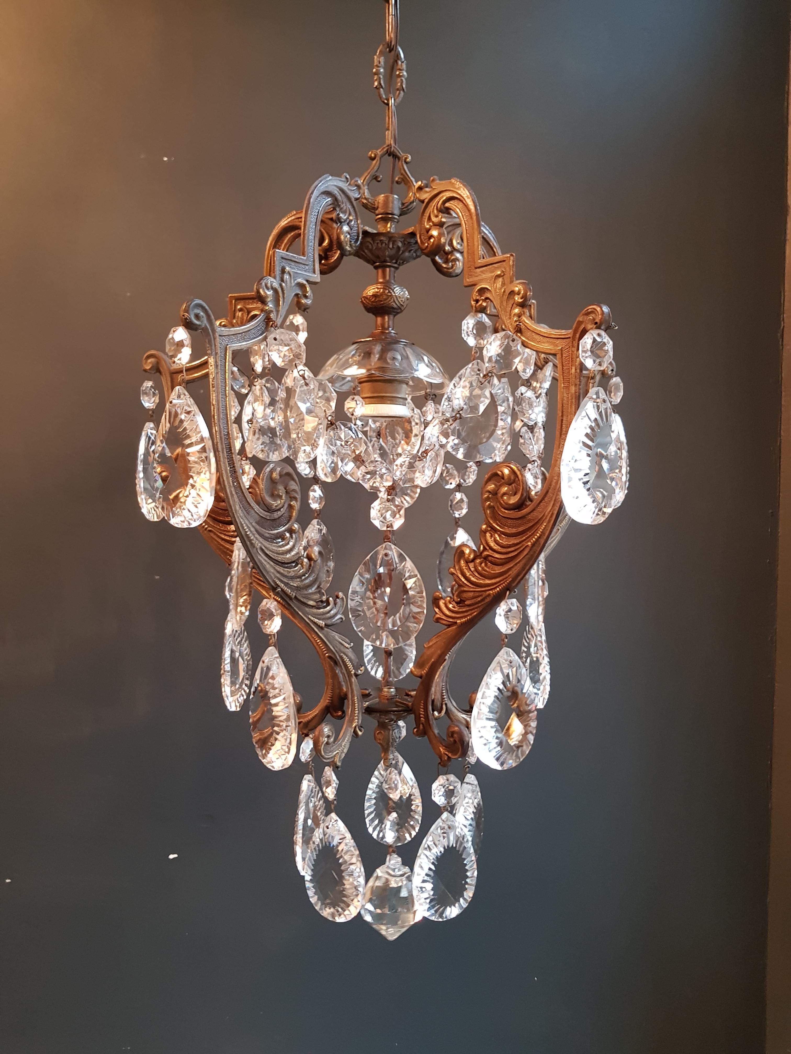 Brass Lustré Cage Chandelier Crystal Ceiling Lamp Hall Lustre Antique Art Nouveau