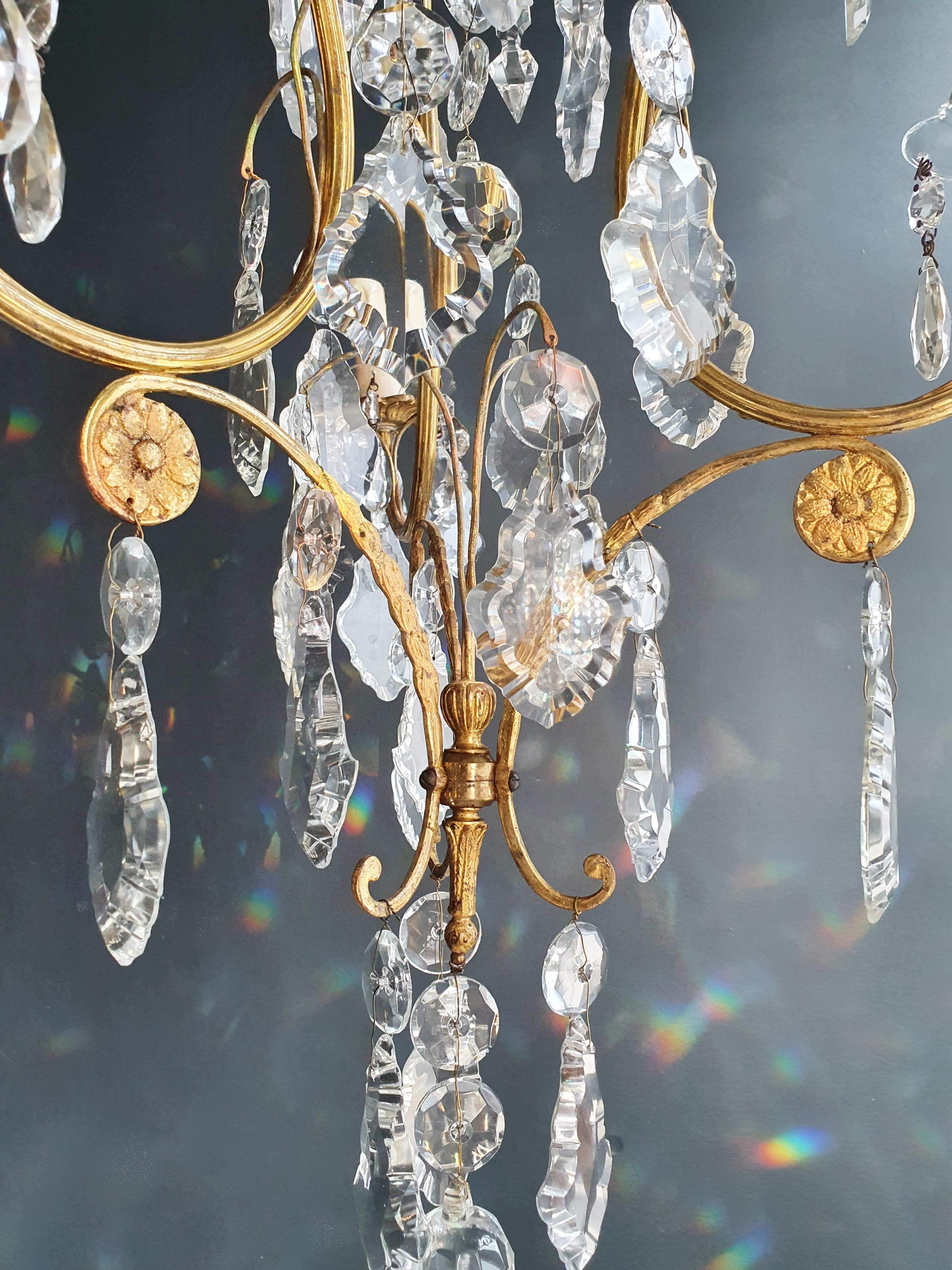 Lustré Cage Chandelier Crystal Ceiling Gold Antique Art Nouveau For Sale 1