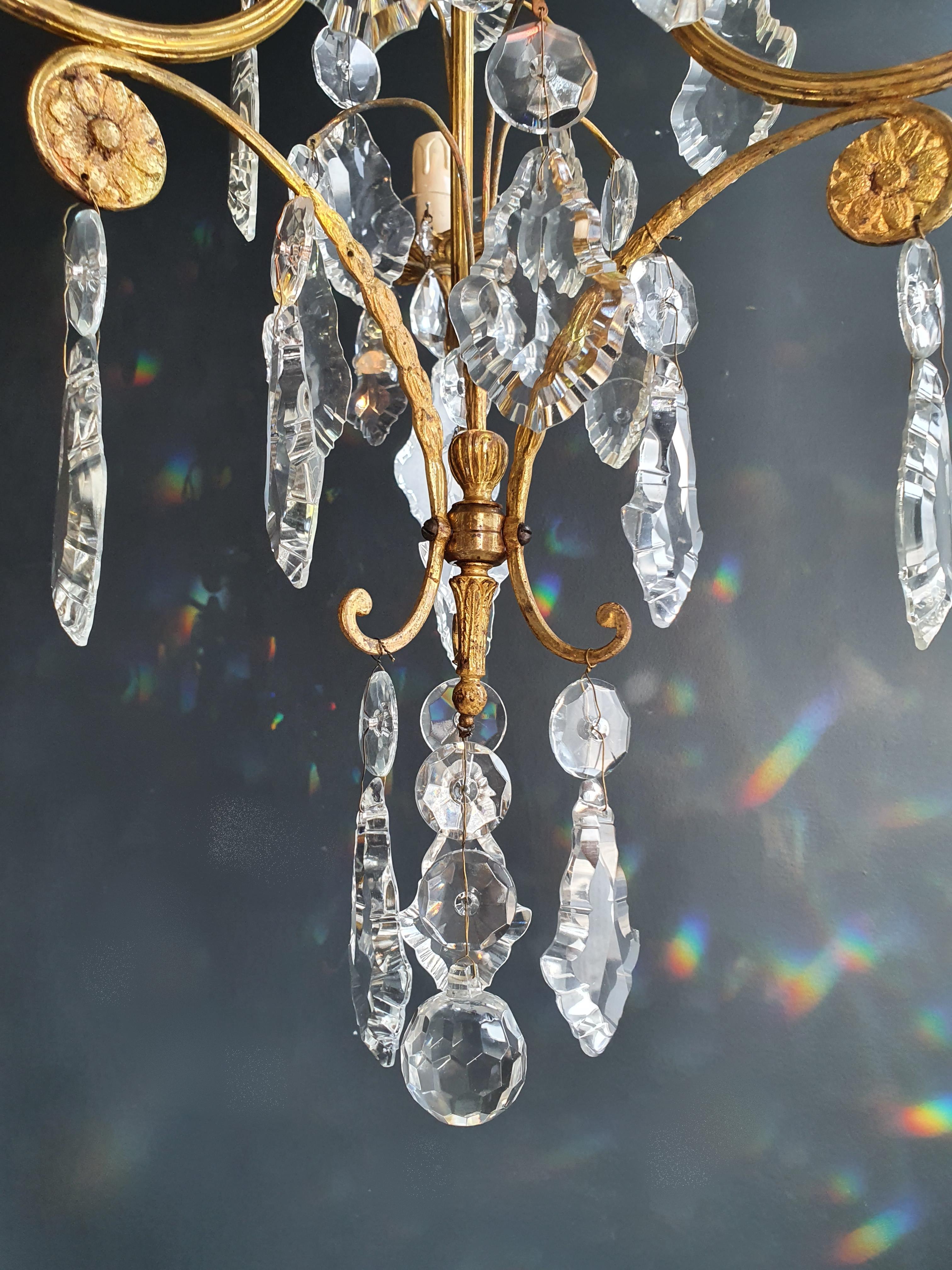 Lustré Cage Chandelier Crystal Ceiling Gold Antique Art Nouveau For Sale 2