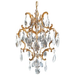 Lustré Cage Chandelier Crystal Ceiling Lamp Hall Lustre Antique Gold small one
